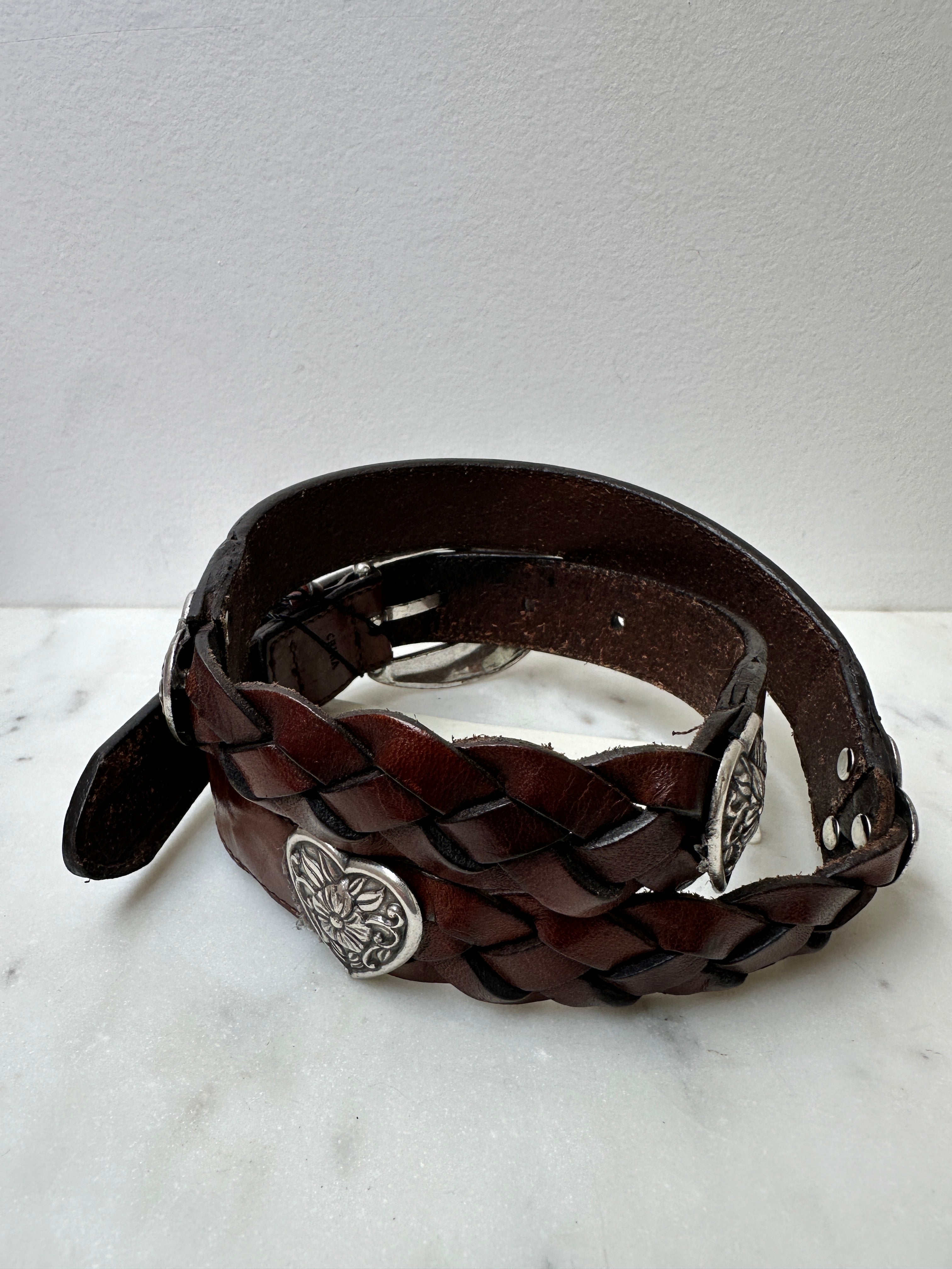 Future Nomads Belts 87cm Brown and Silver Woven Hearts Belt