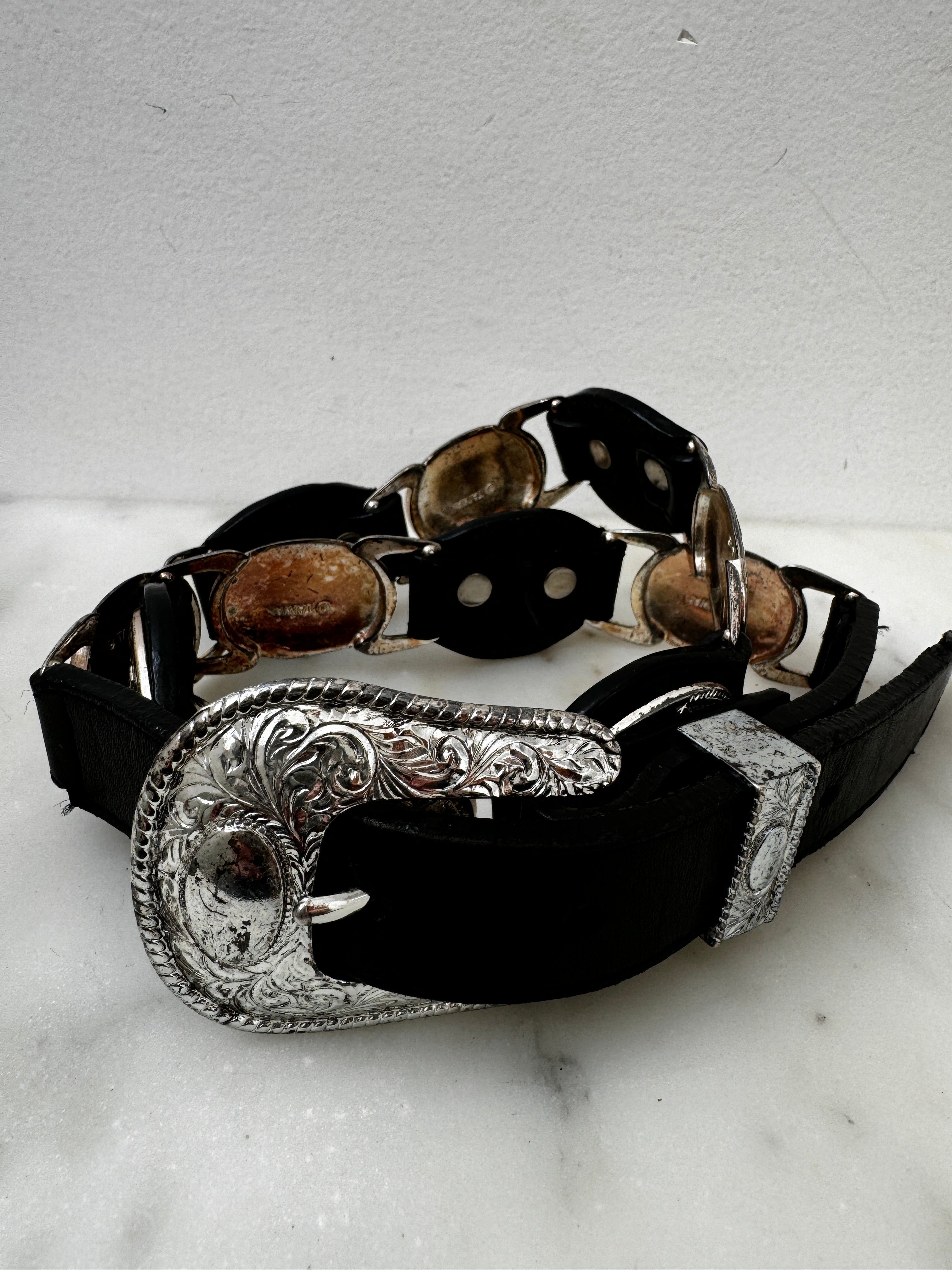 Future Nomads Belts 87cm Silver And Leather Disk Belt