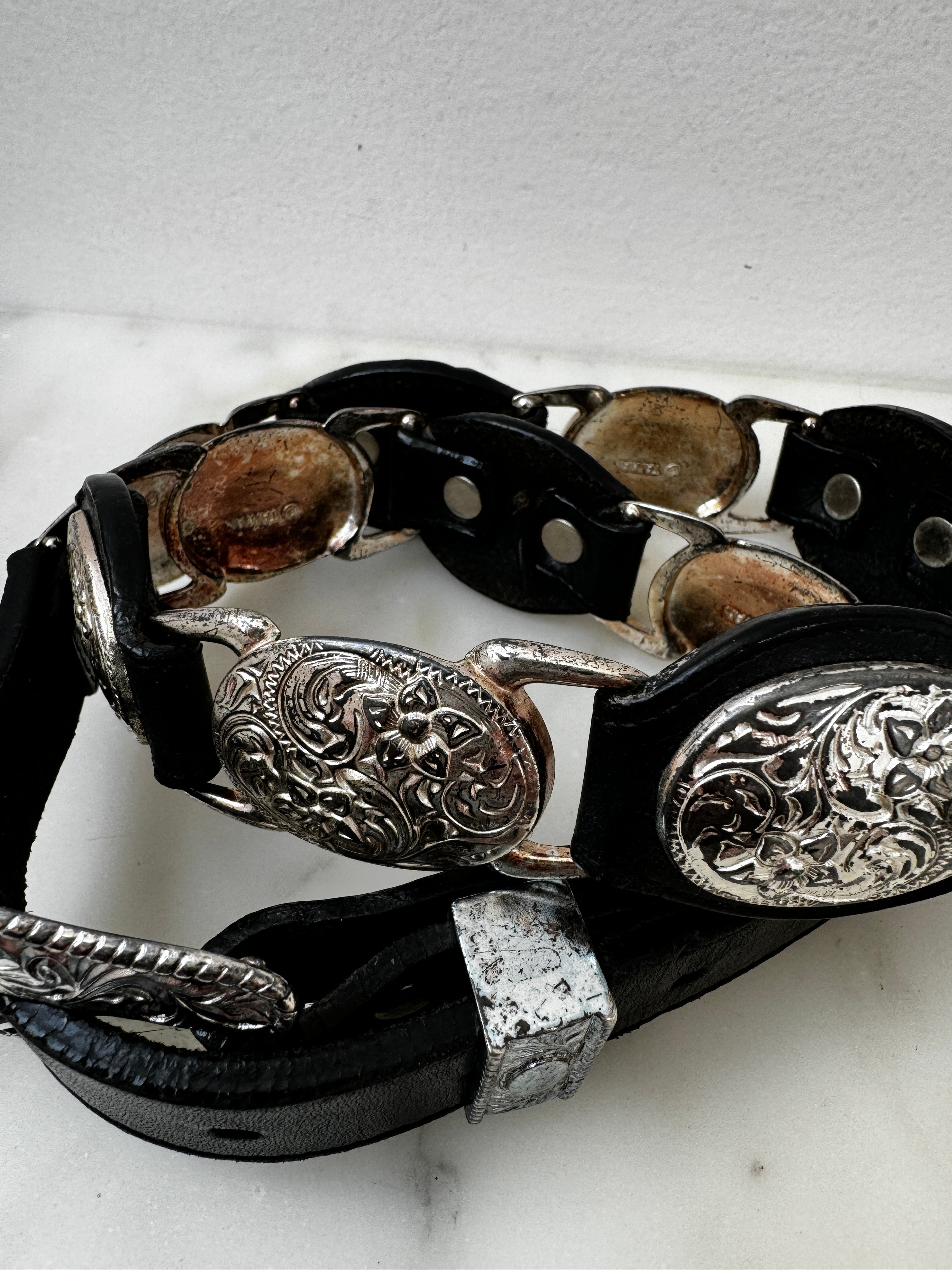 Future Nomads Belts 87cm Silver And Leather Disk Belt