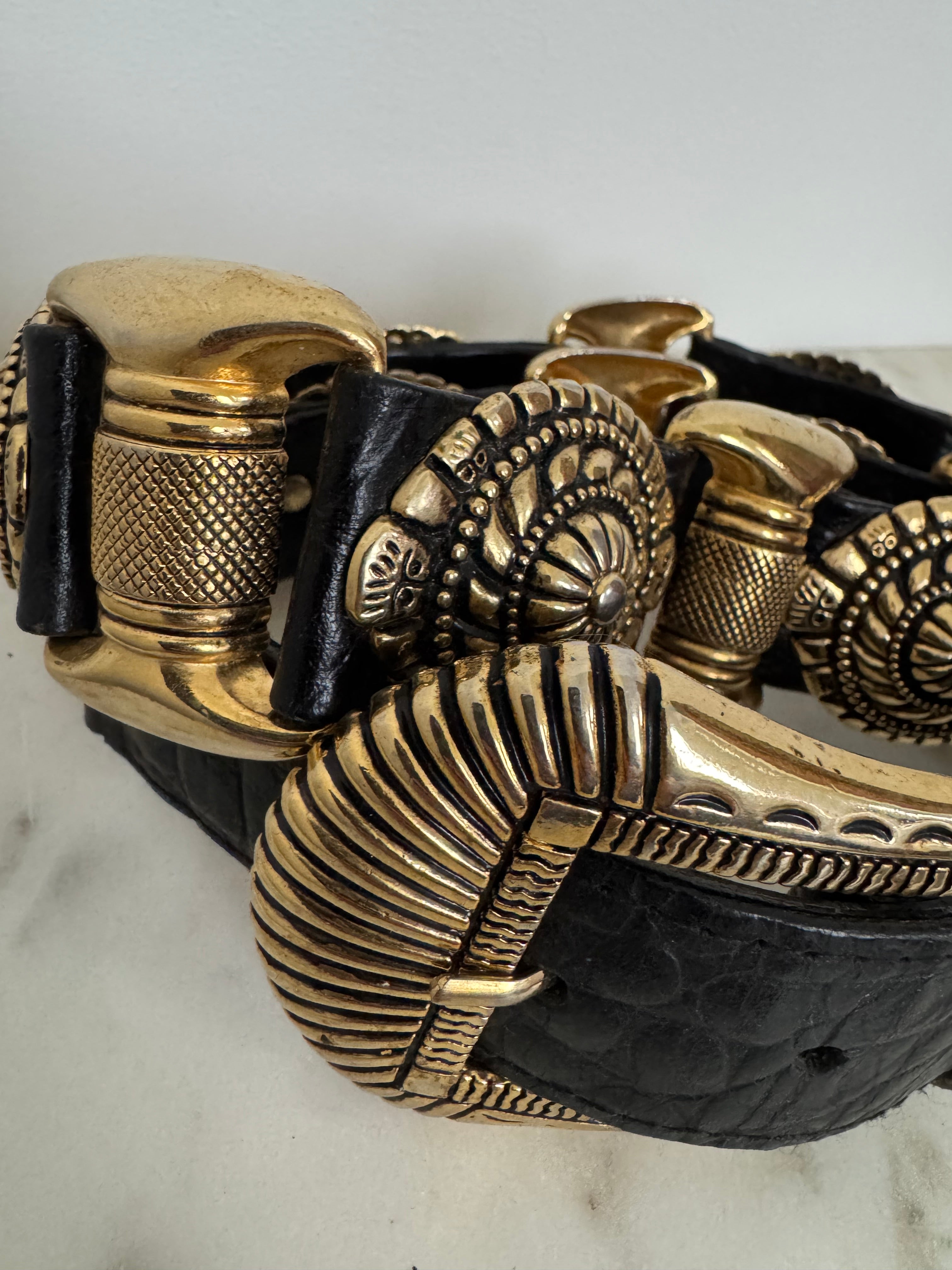Gold & Black Vintage Leather Belt | Belts