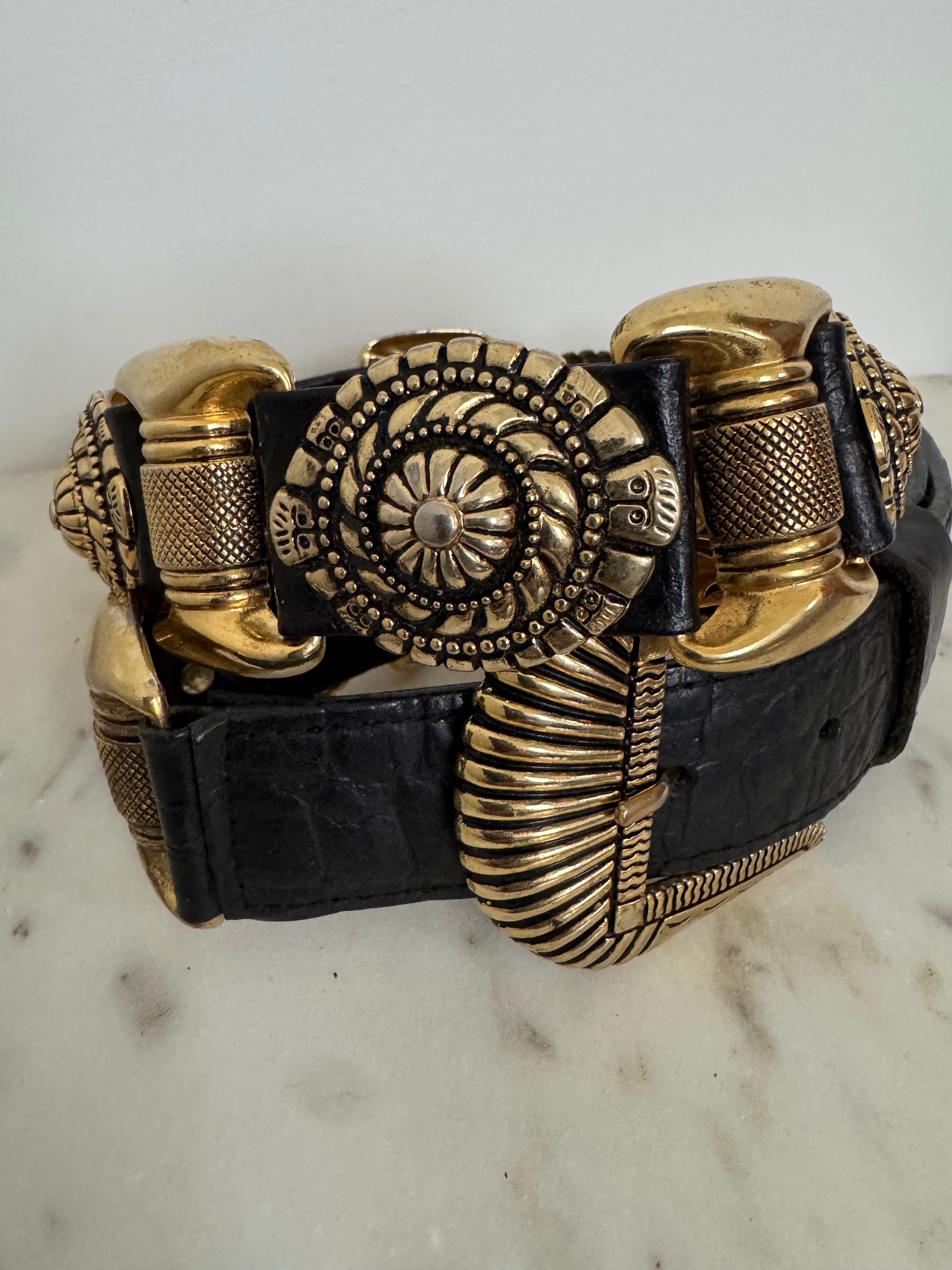 Gold & Black Vintage Leather Belt | Belts