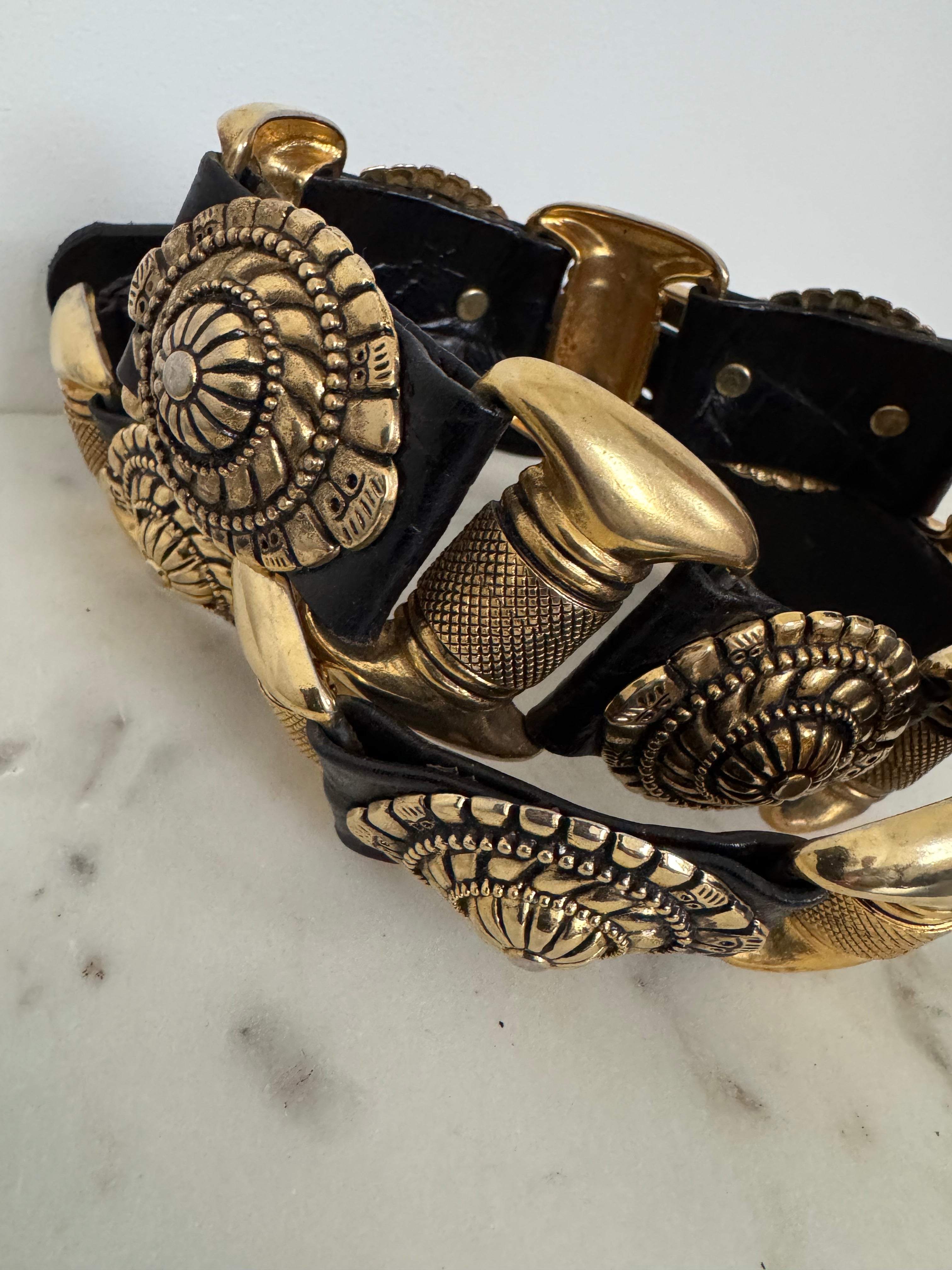 Gold & Black Vintage Leather Belt | Belts