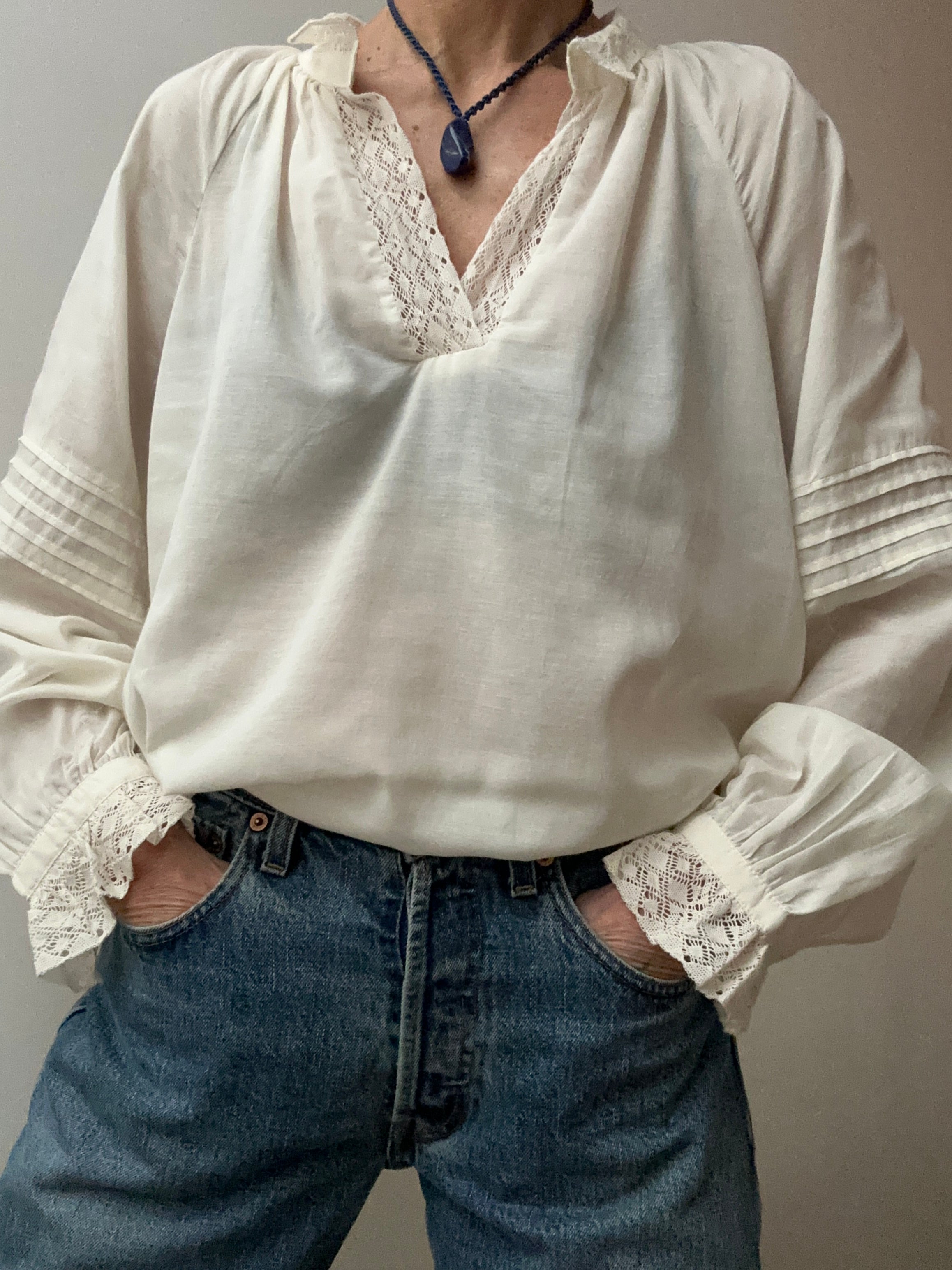 Future Nomads Blouses Embroidered V Neck Blouse Cream
