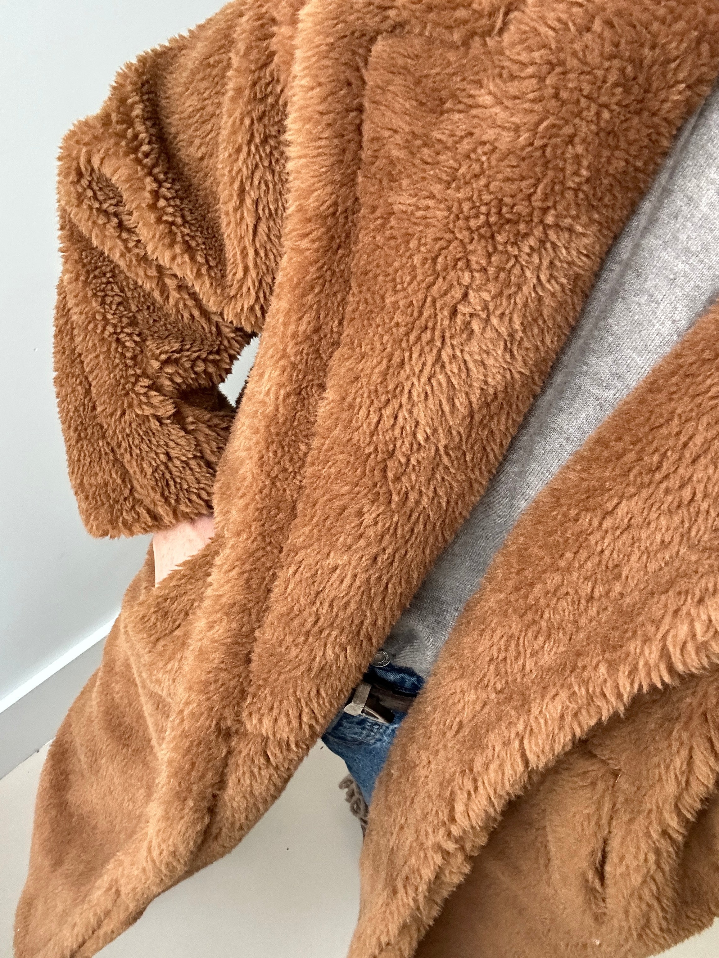 Fluffy tan outlet coat