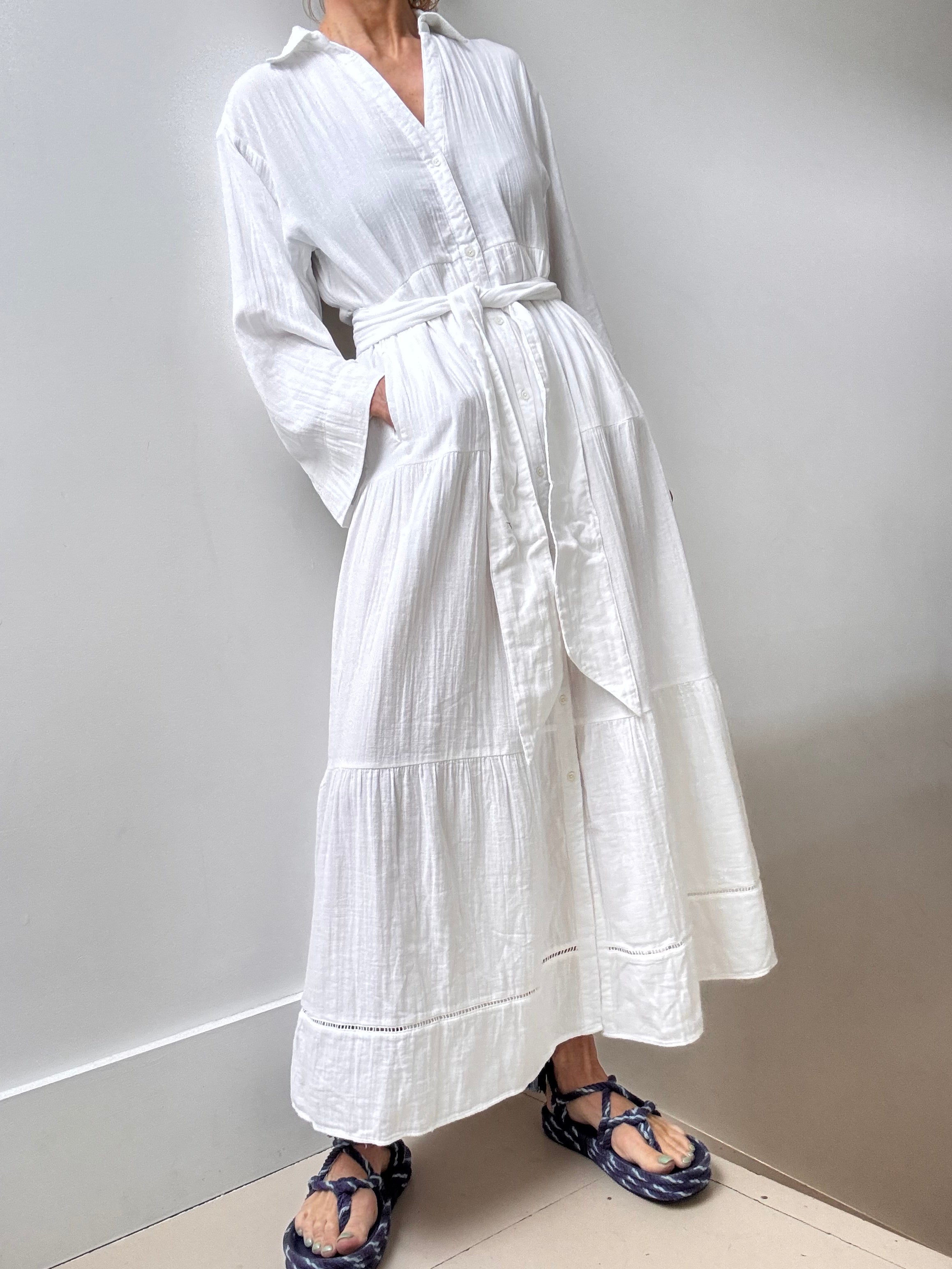 Future Nomads Dresses Cheesecloth Button Front Maxi Shirtdress