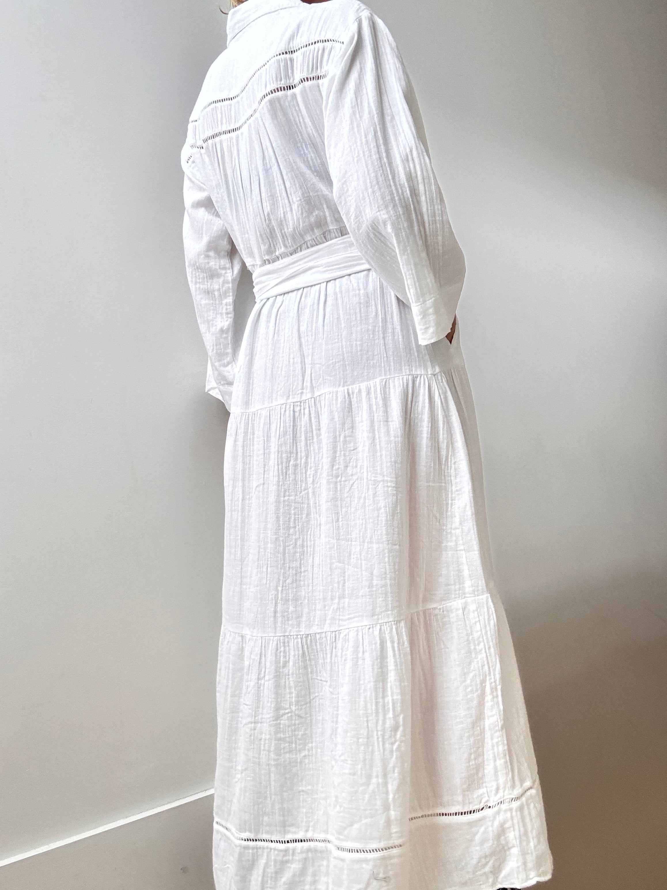 Future Nomads Dresses Cheesecloth Button Front Maxi Shirtdress