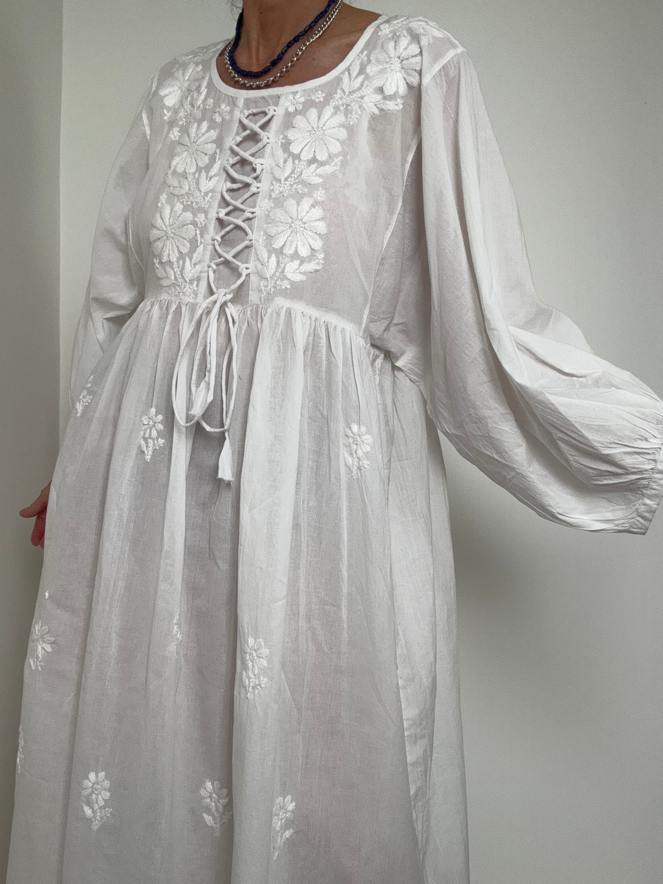 Future Nomads Dresses Lace Up Voile Cotton Dress