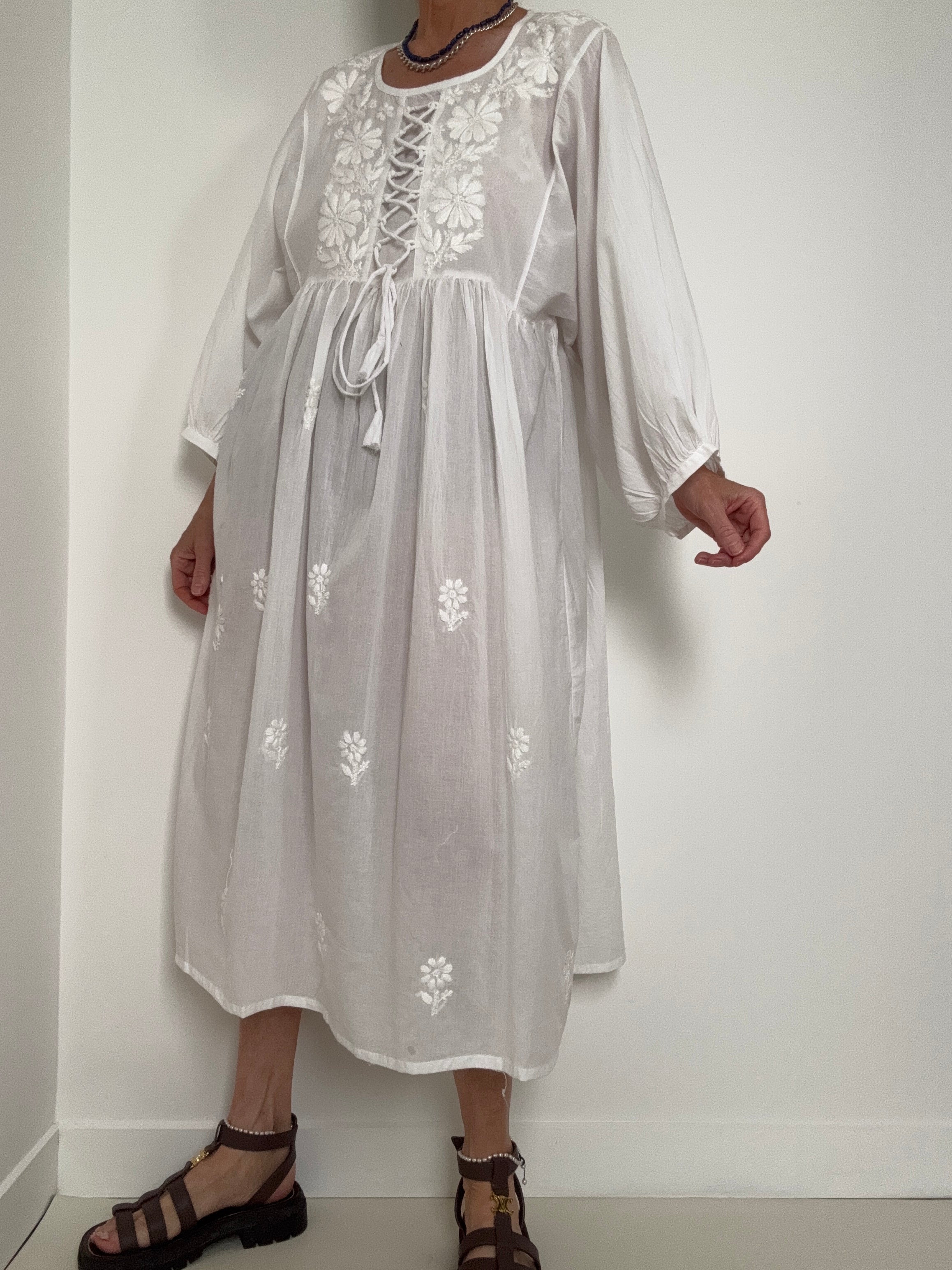 Future Nomads Dresses Lace Up Voile Cotton Dress