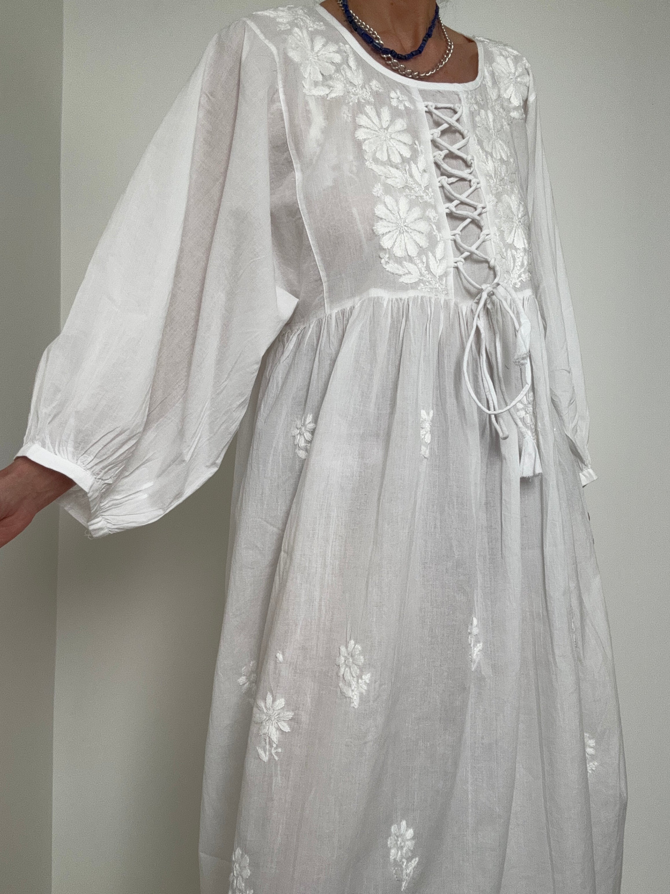 Future Nomads Dresses Lace Up Voile Cotton Dress