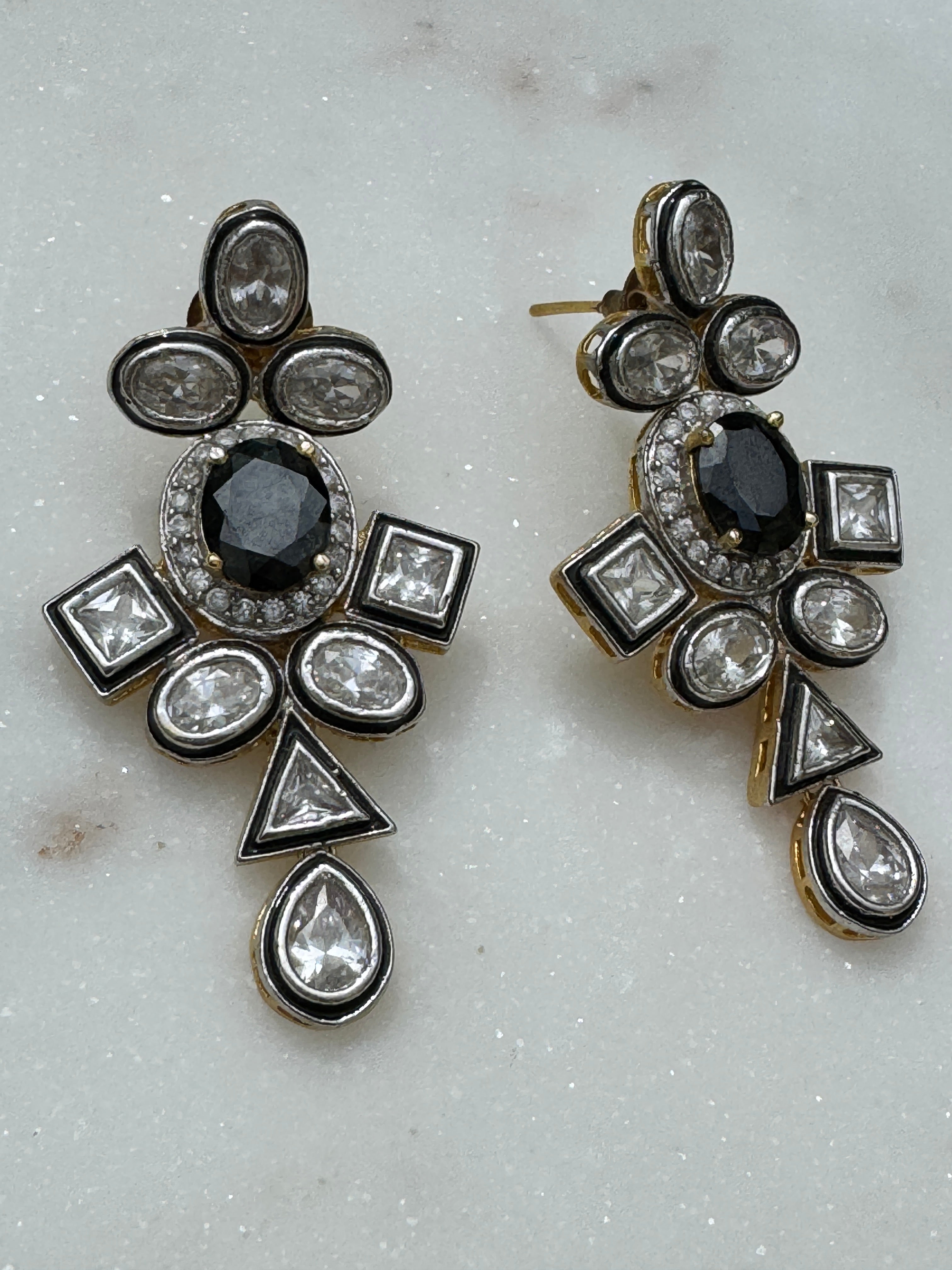 Future Nomads Earrings Black Spinel & Crystal Earrings Gold Plated