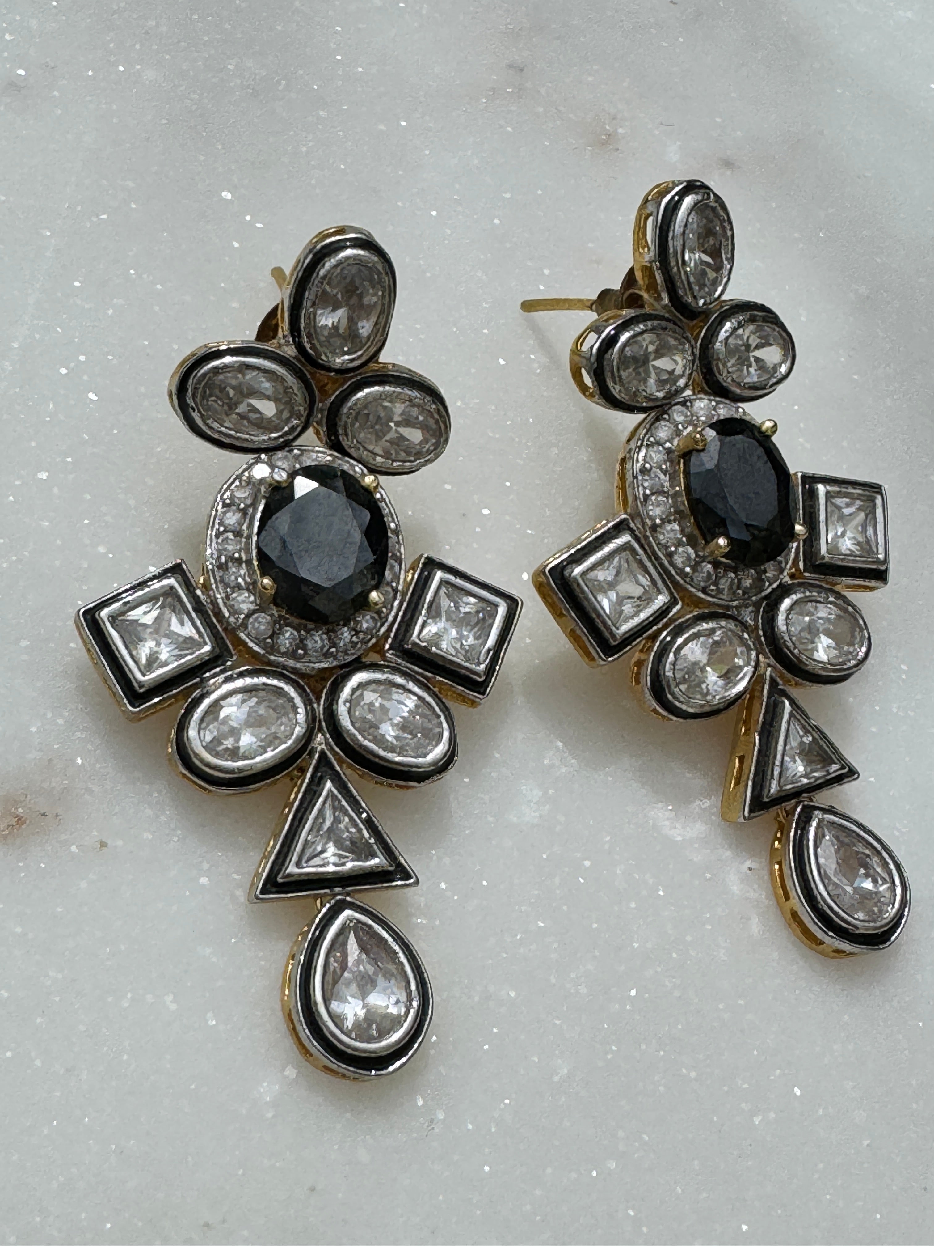 Future Nomads Earrings Black Spinel & Crystal Earrings Gold Plated