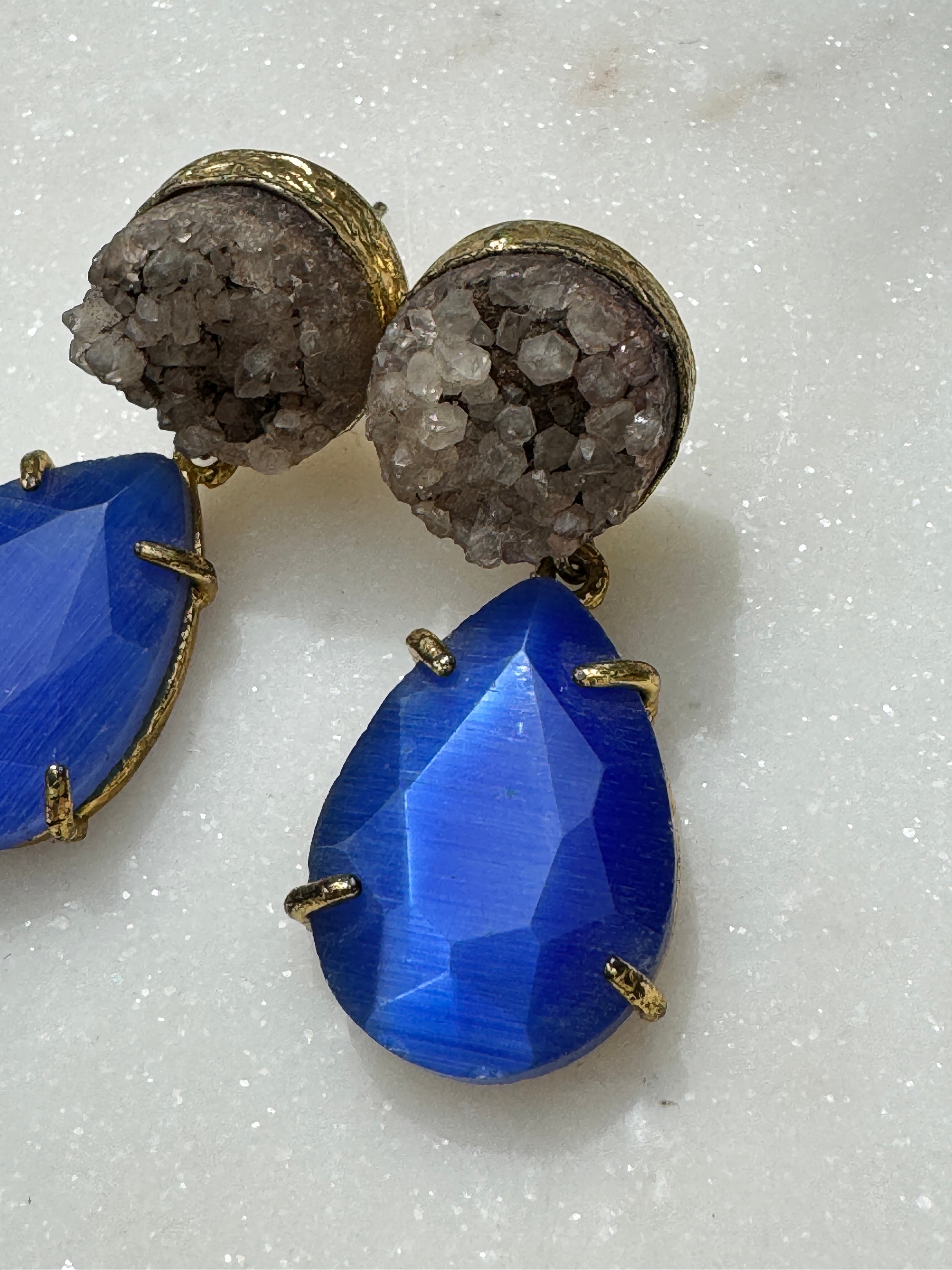 Future Nomads Earrings Calcite & Crystal Earrings Grey & Blue 2