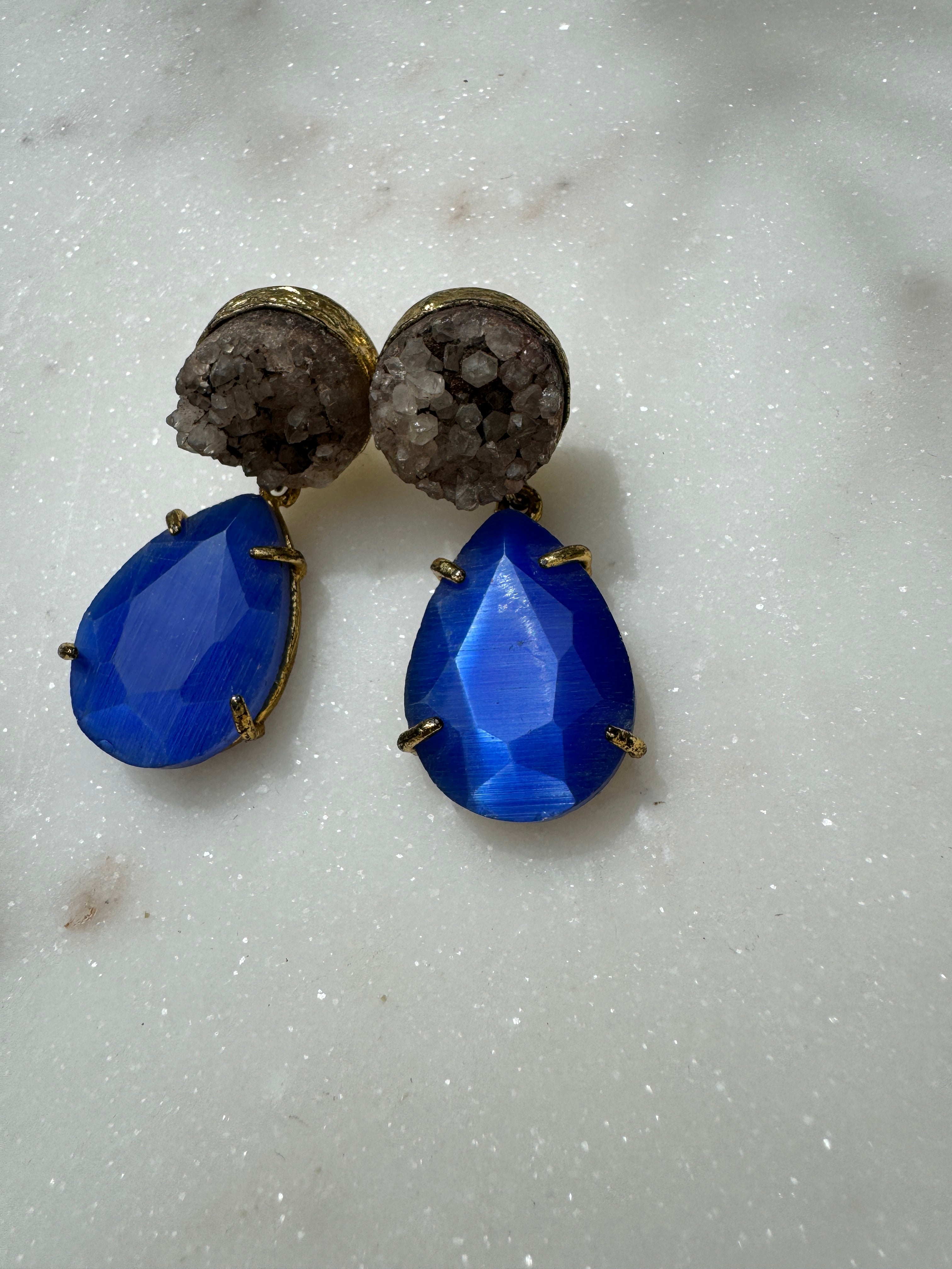 Future Nomads Earrings Calcite & Crystal Earrings Grey & Blue 2