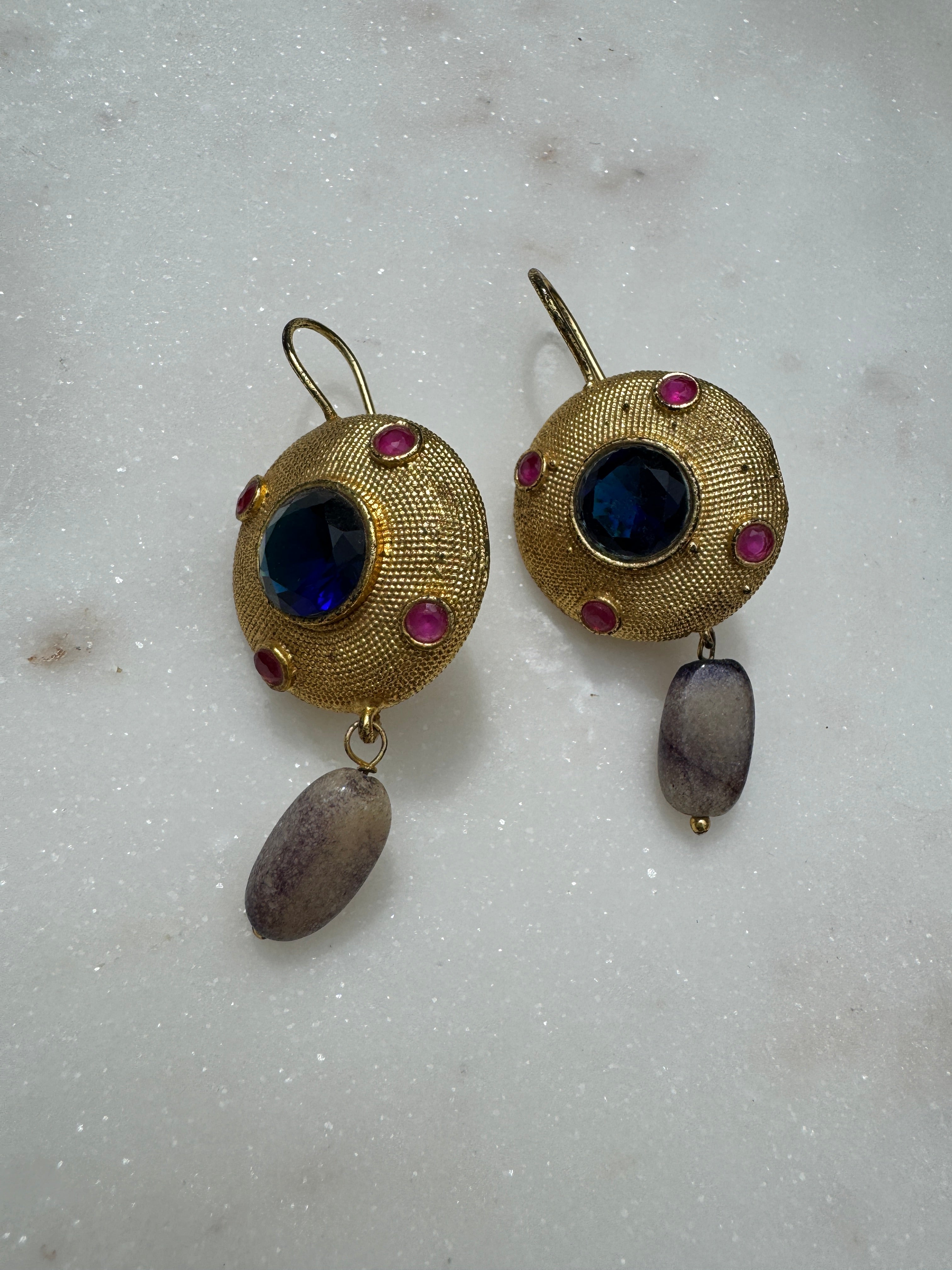 Future Nomads Earrings Garnet & Crystal Earrings Gold Plated