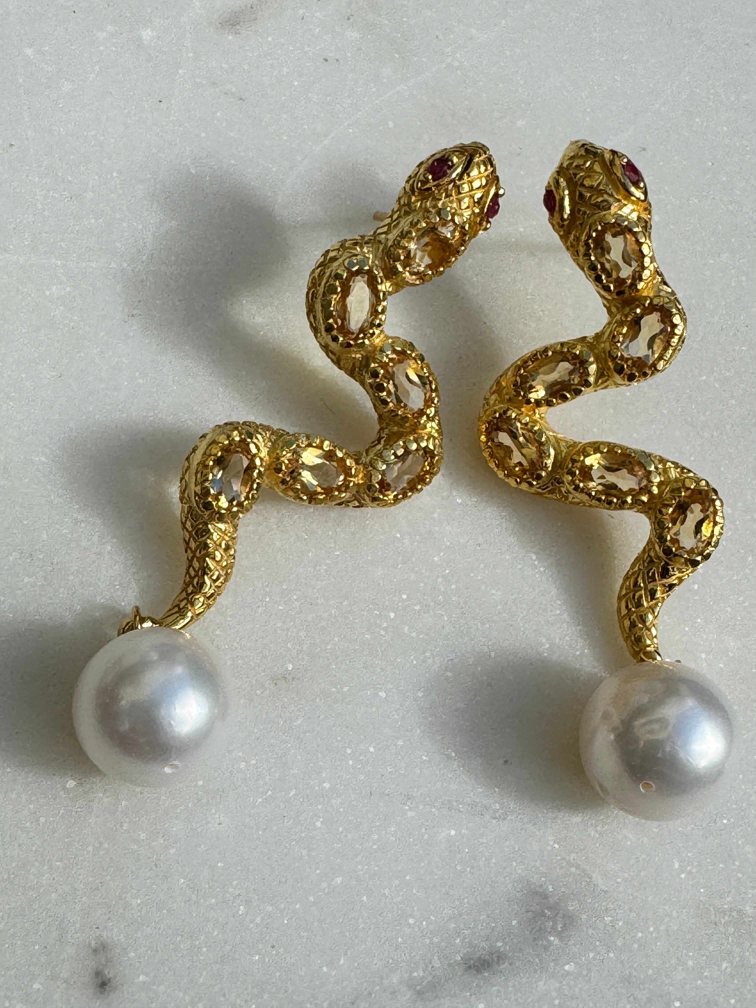 Future Nomads Earrings Gold Snake Pearl Earrings