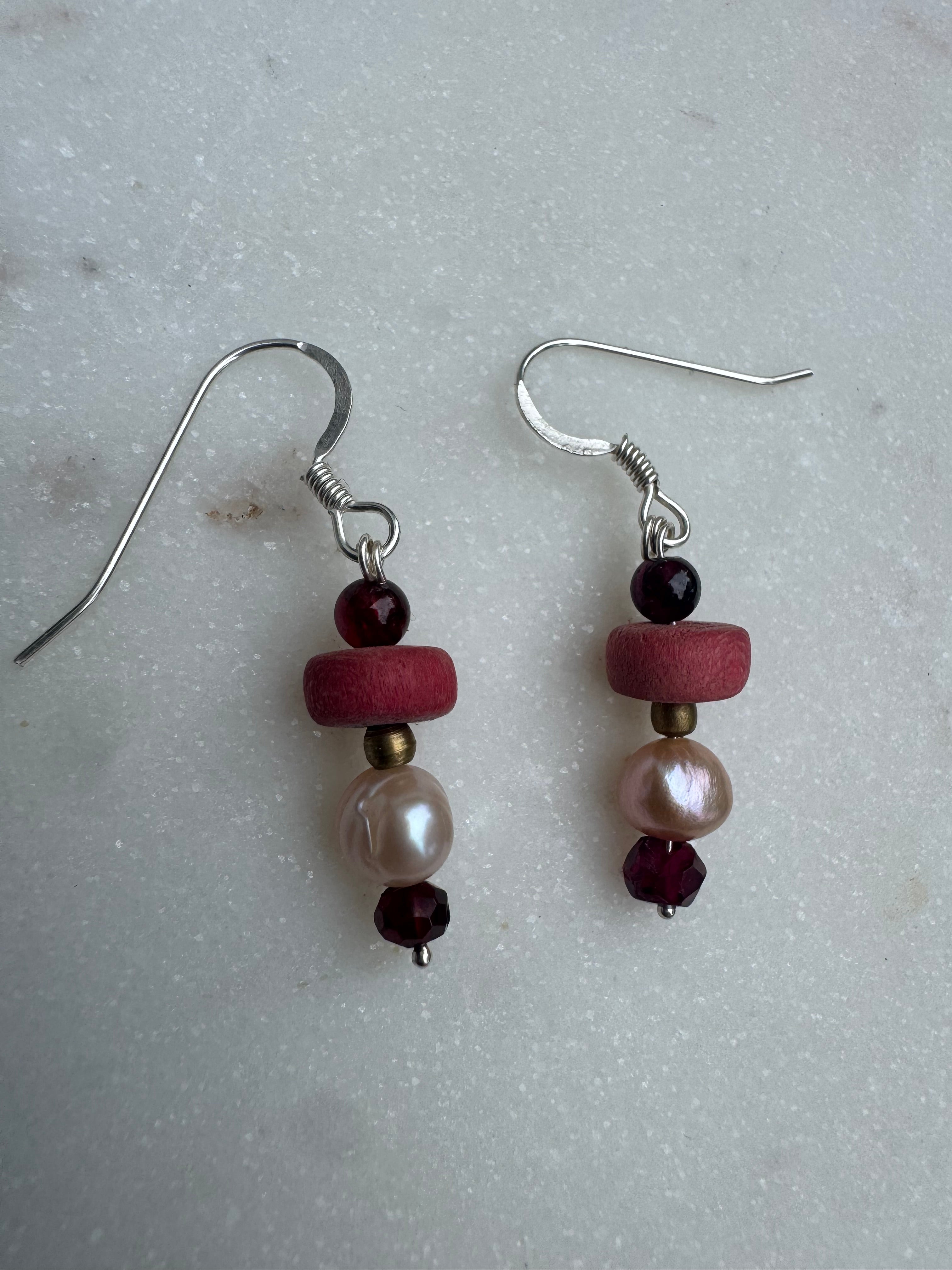 Pearl & Garnet Earrings | Earrings