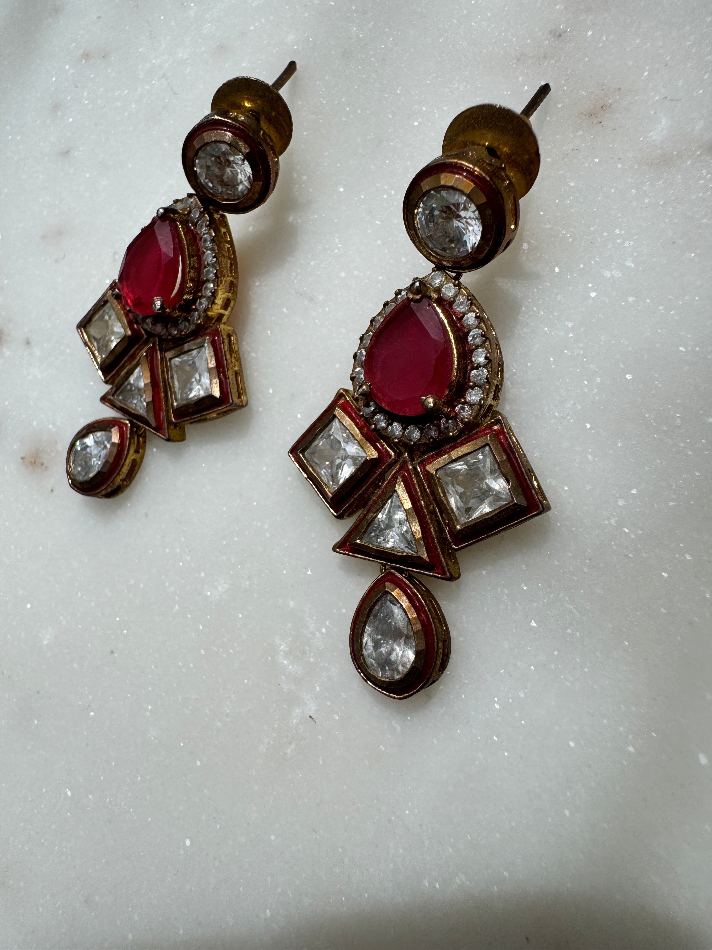Future Nomads Earrings Red Agate & Crystal Earrings Gold Plated
