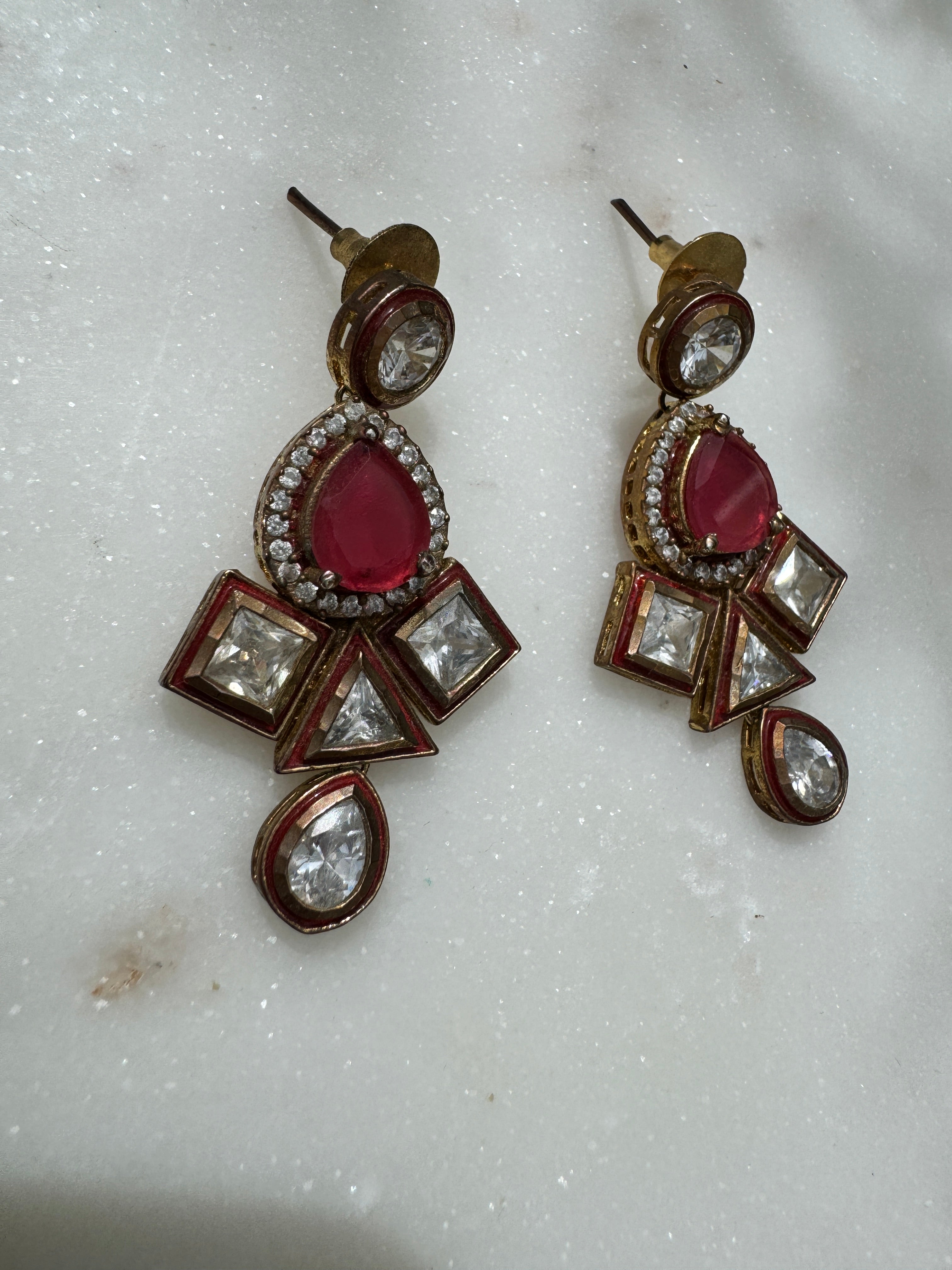 Future Nomads Earrings Red Agate & Crystal Earrings Gold Plated