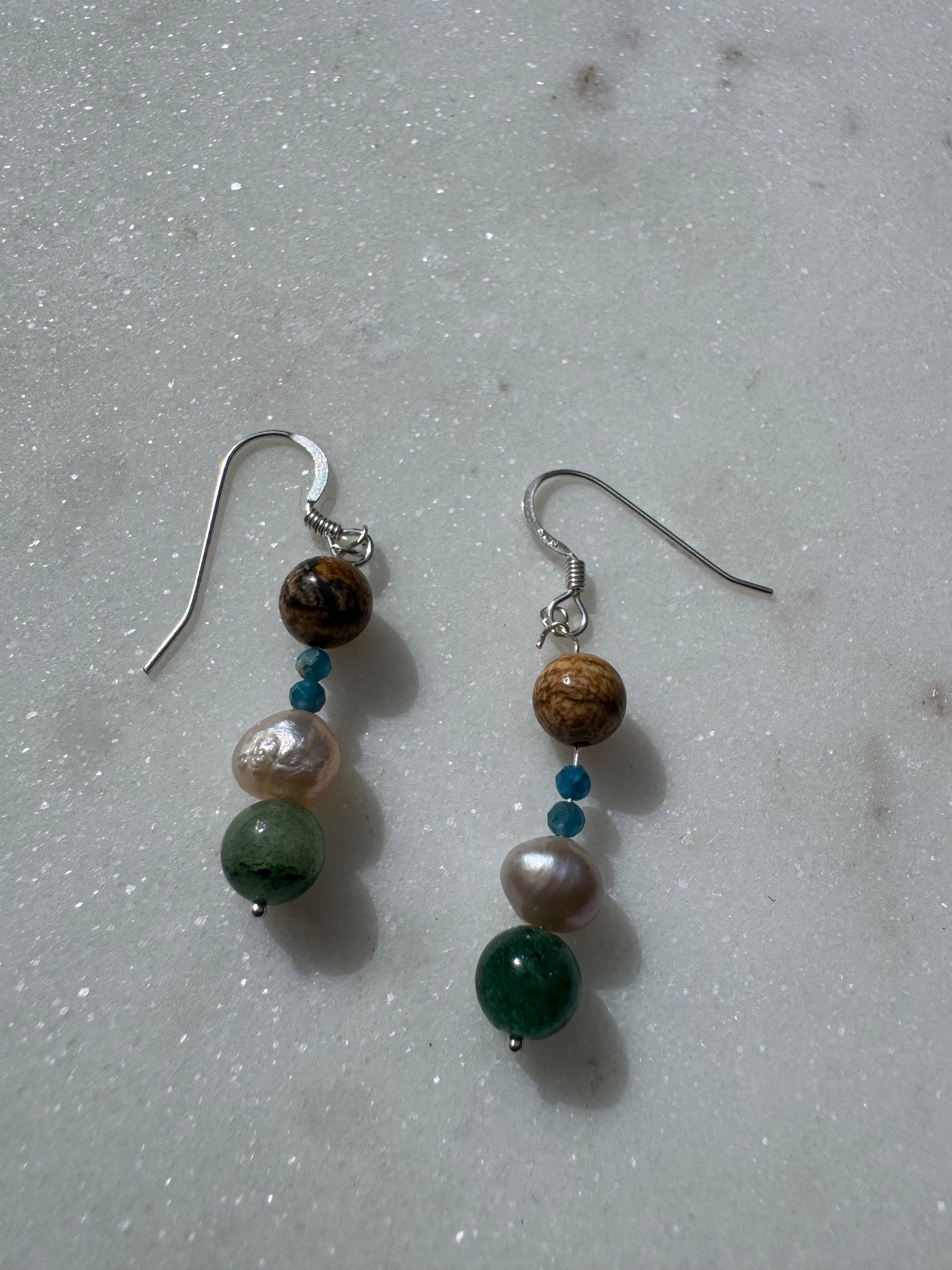 Tigereye Pearl & Jade Earring | Earrings