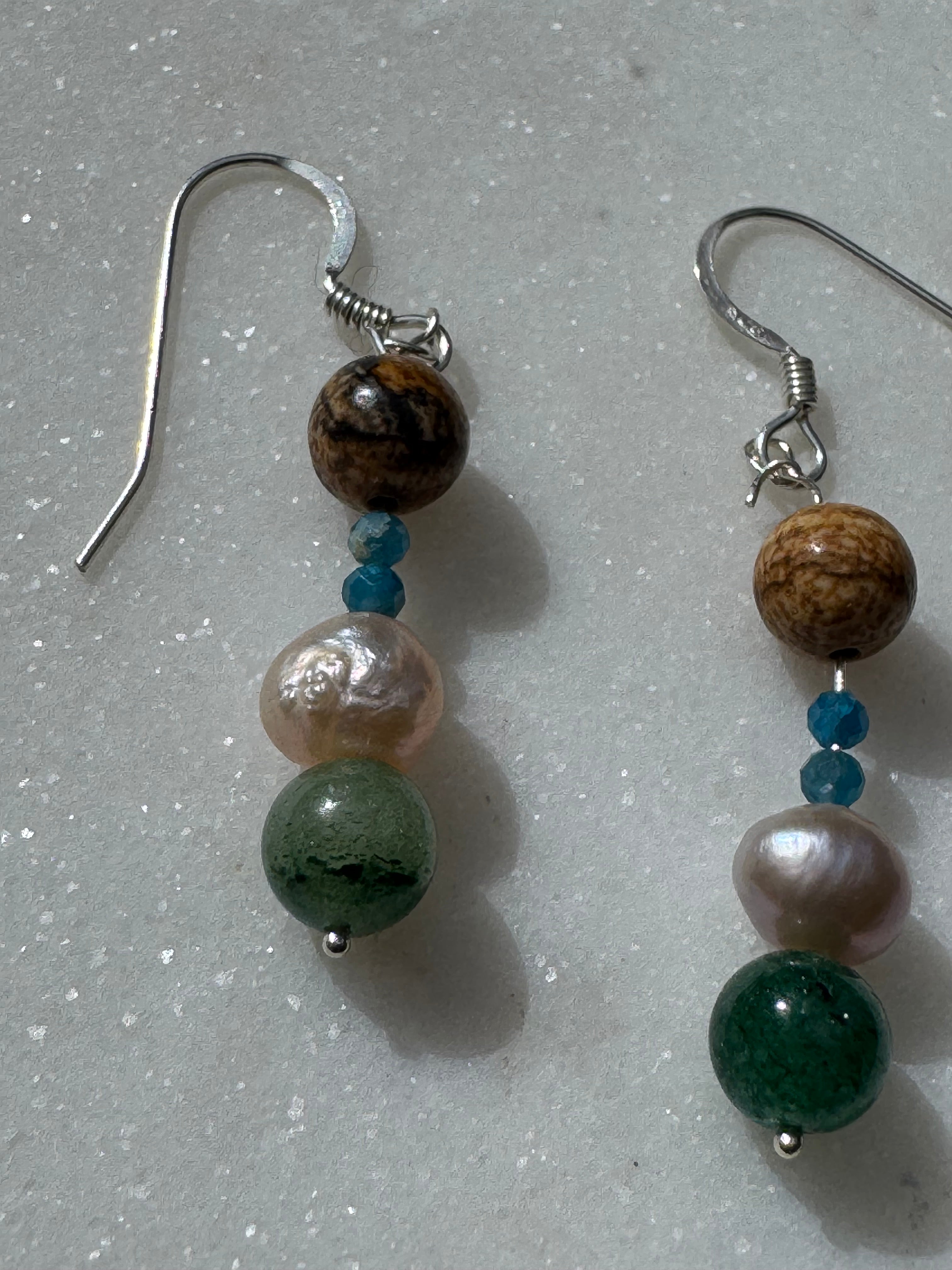 Tigereye Pearl & Jade Earring | Earrings