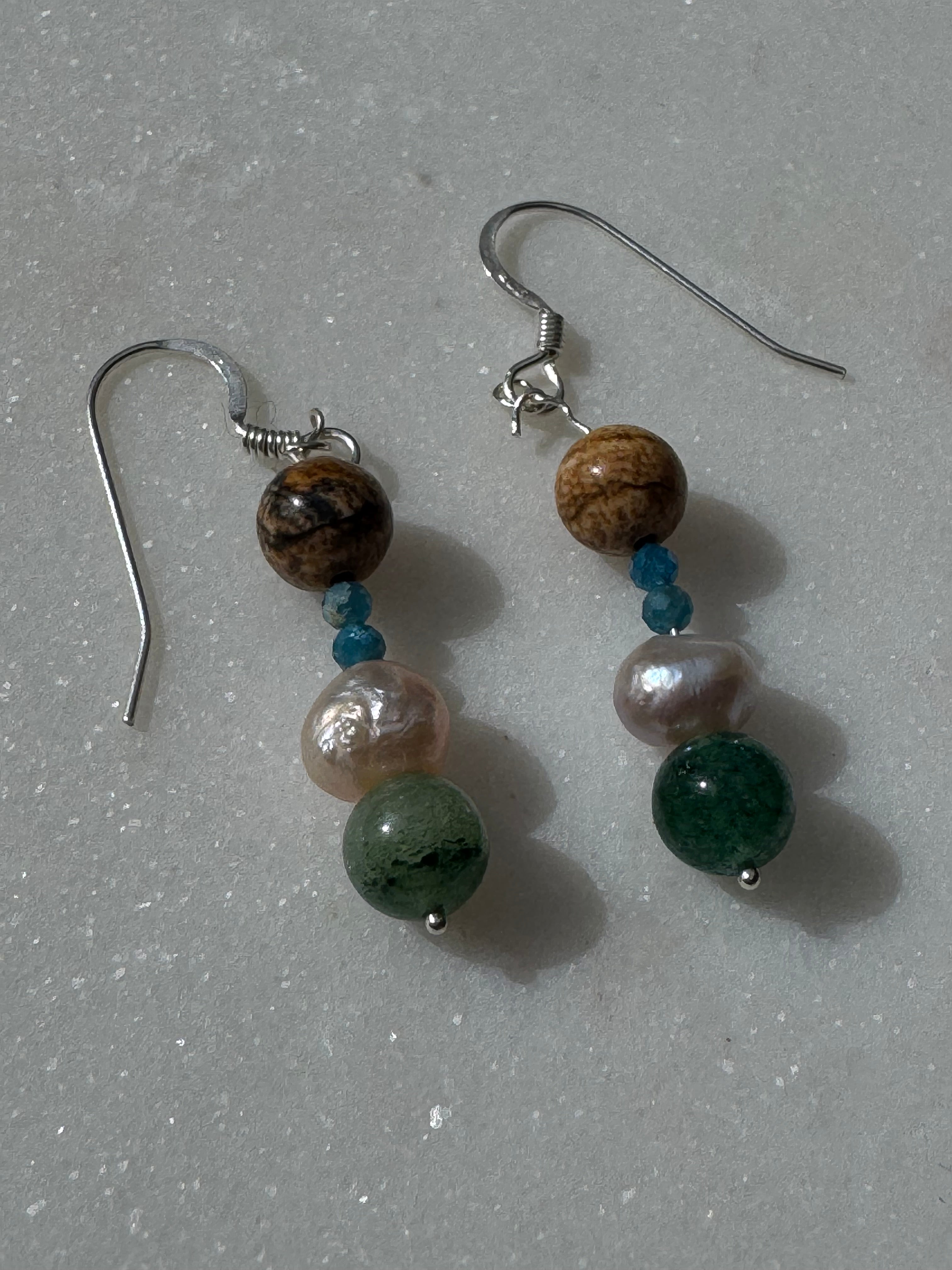 Tigereye Pearl & Jade Earring | Earrings