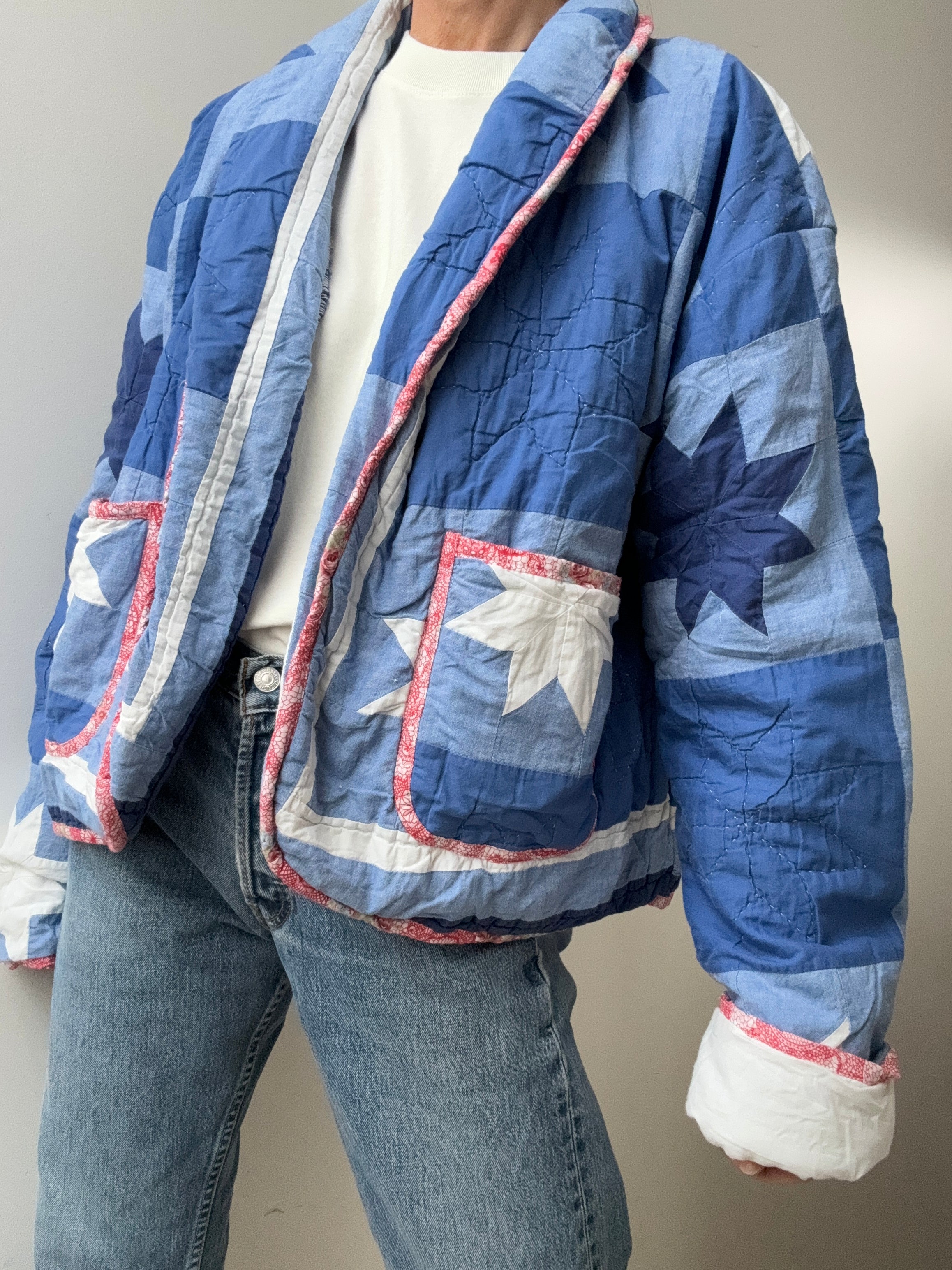 Future Nomads Jackets Free Size / Blue Upcycled Quilt Jacket Blue Star
