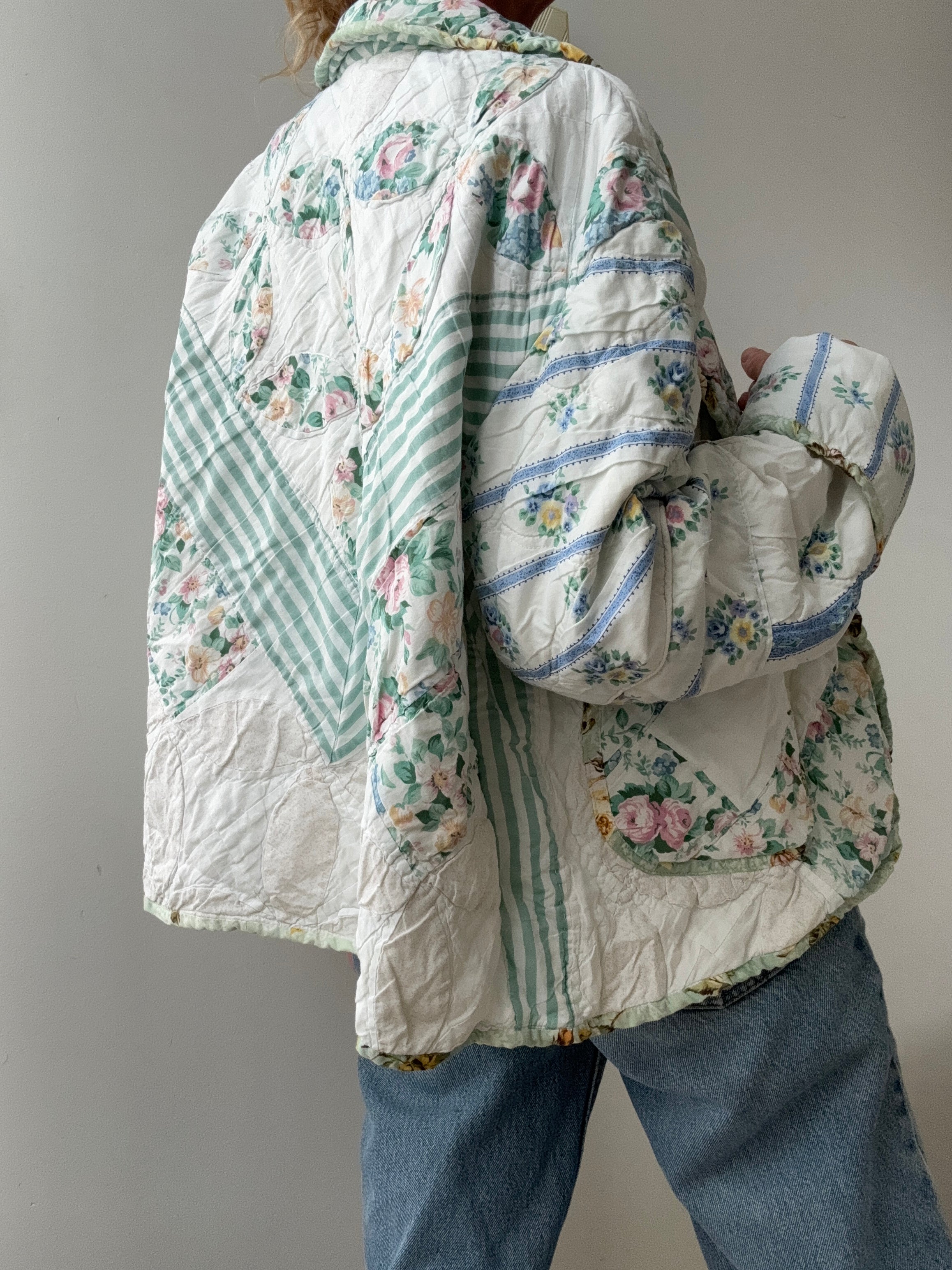 Future Nomads Jackets Free Size / Mint-Floral Upcycled Quilt Jacket Floral Mint