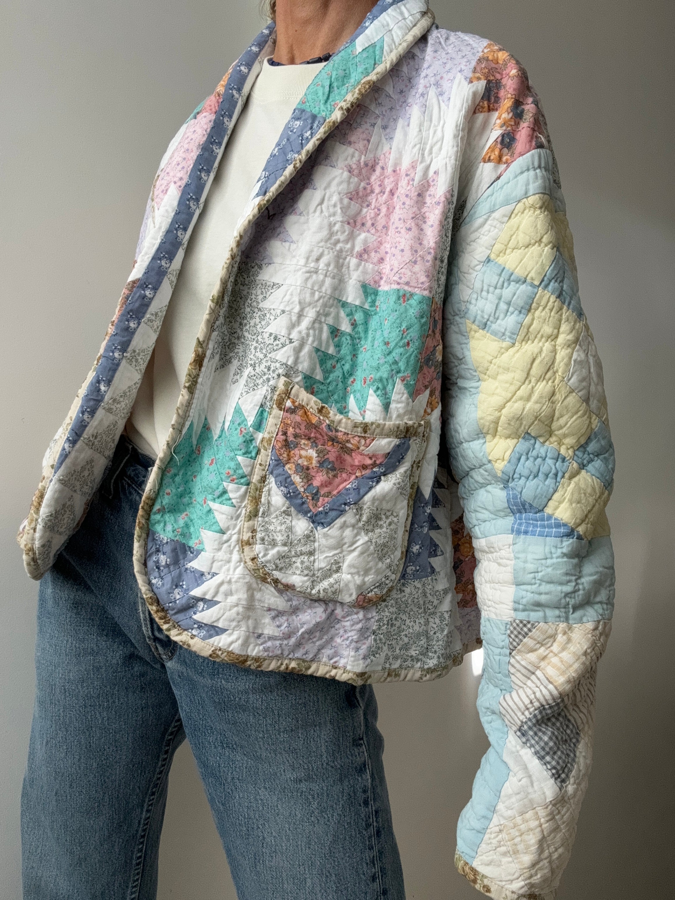 Future Nomads Jackets Free Size / Pastel Upcycled Quilt Jacket Pastel Yellow