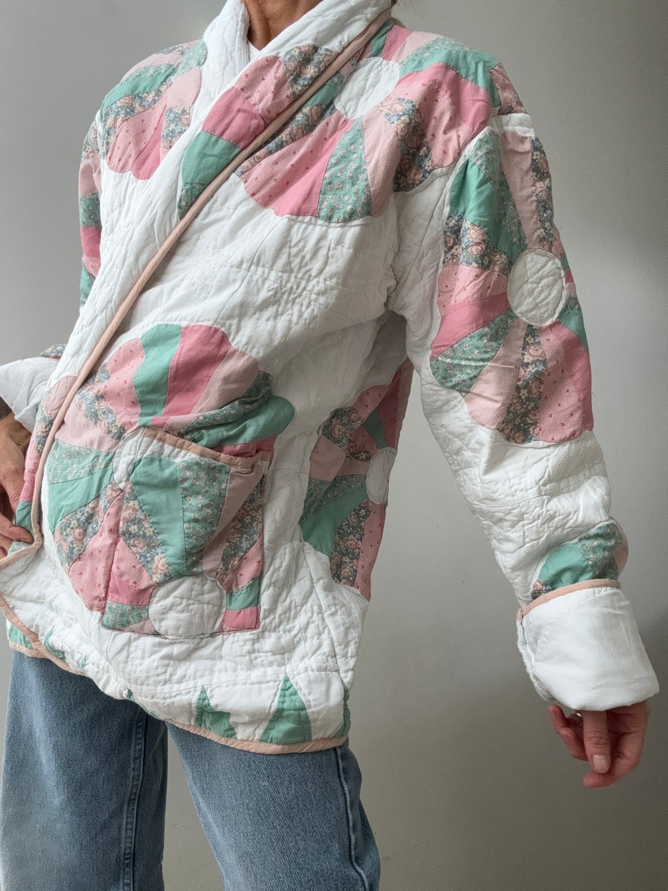 Future Nomads Jackets Free Size / Pink-White Upcycled Quilt Jacket Pink Flower