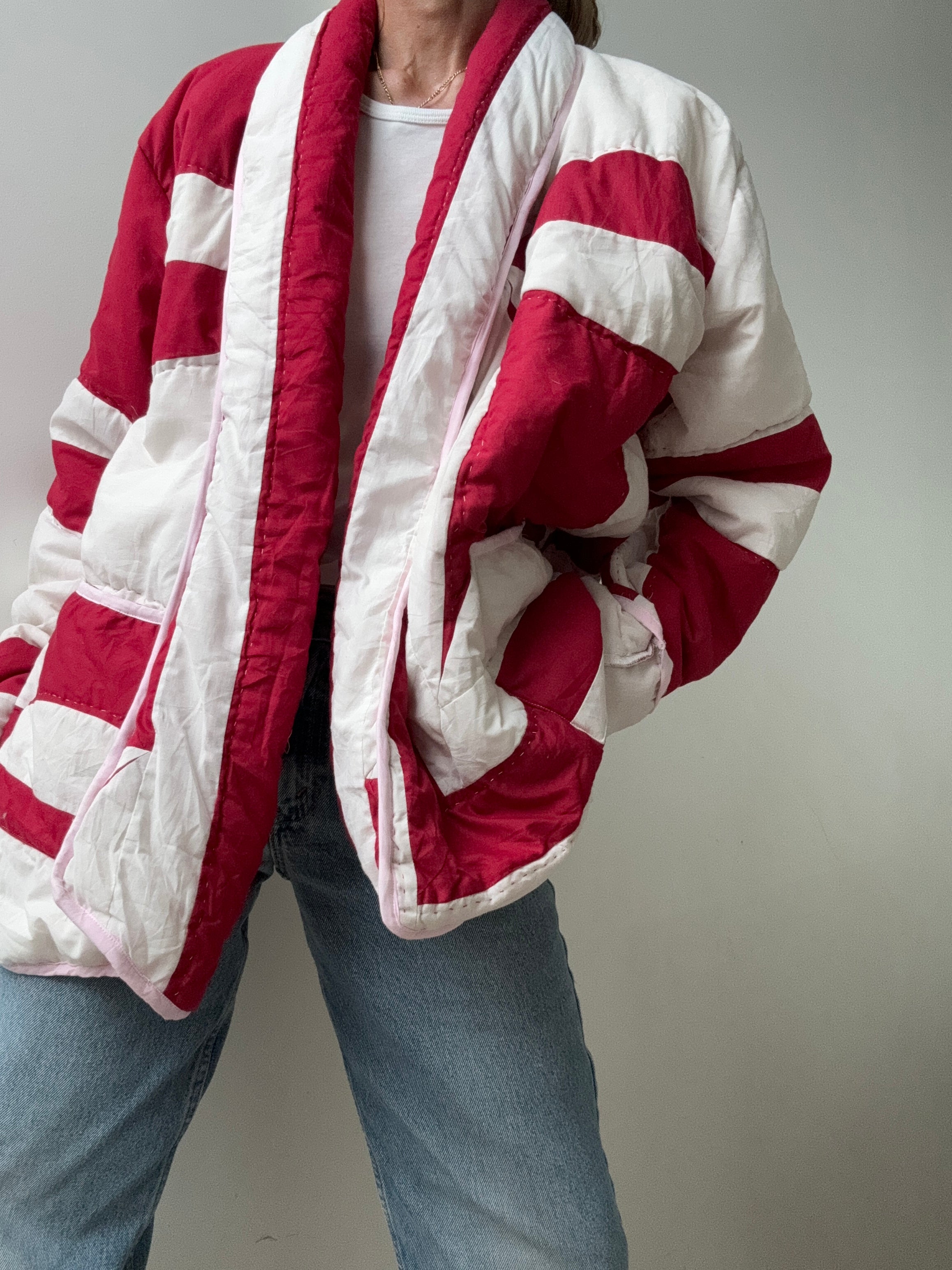 Future Nomads Jackets Free Size / Red Upcycled Quilt Jacket Red White