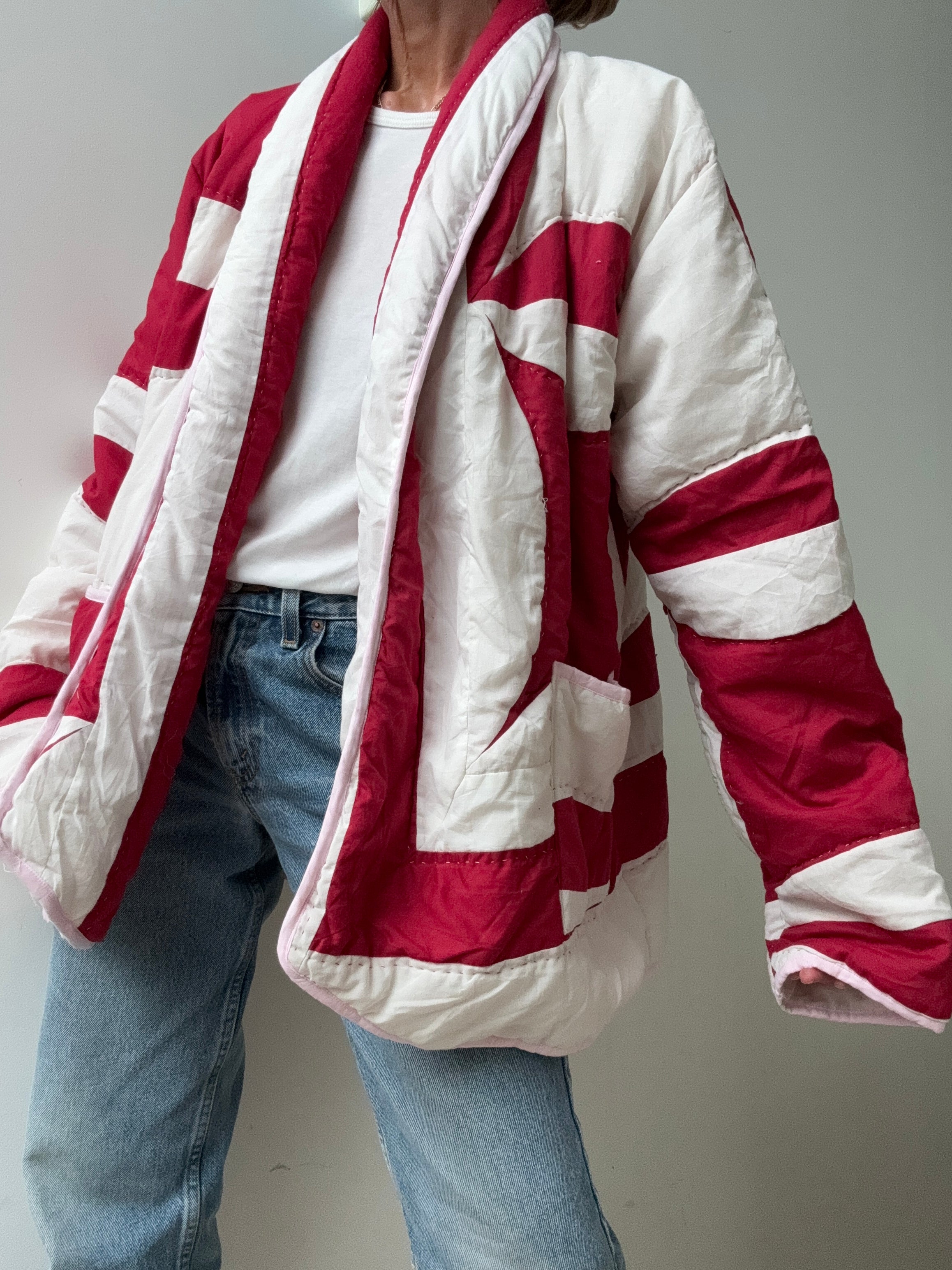 Future Nomads Jackets Free Size / Red Upcycled Quilt Jacket Red White