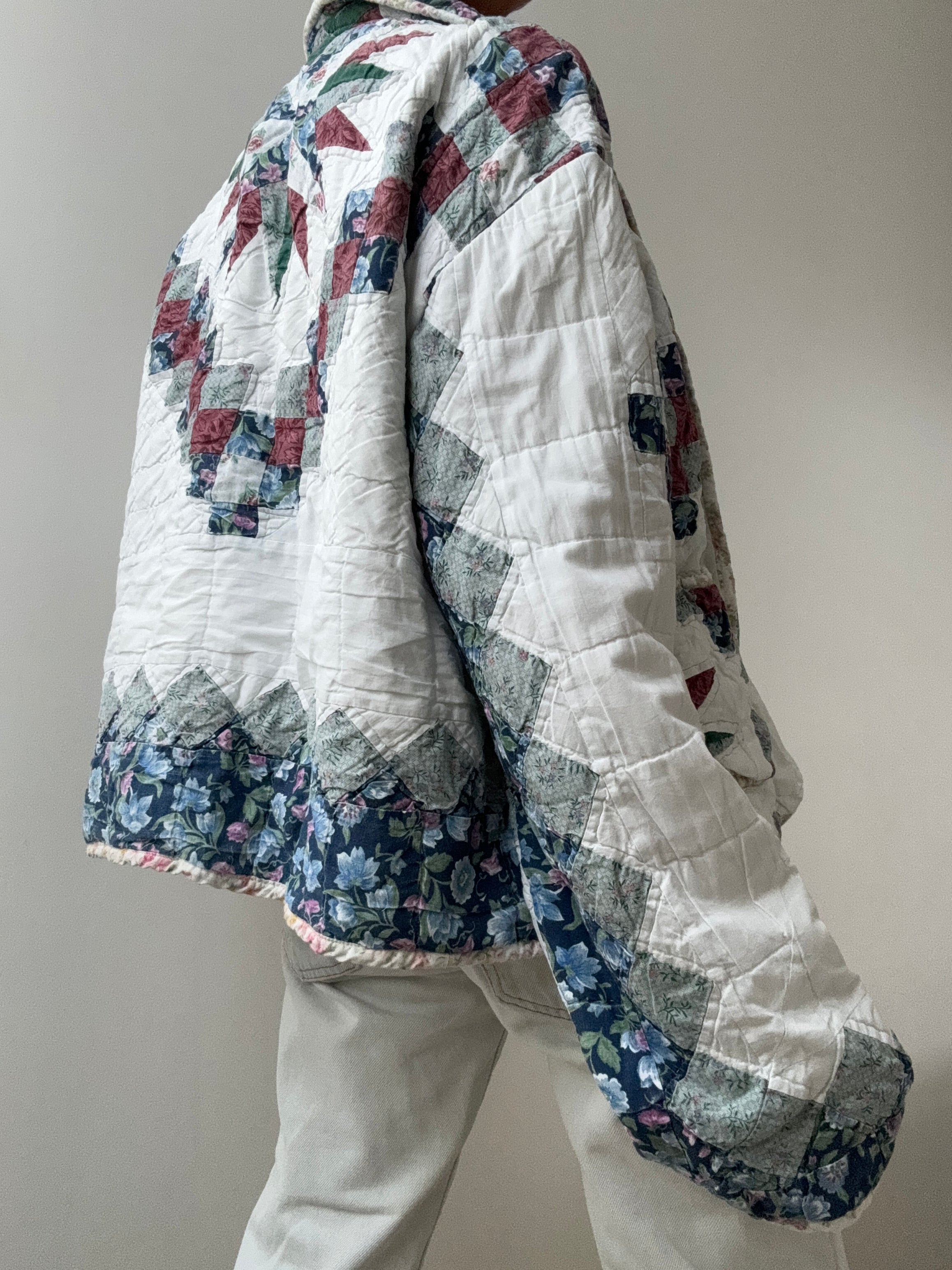 Future Nomads Jackets Free Size Upcycled Quilt Jacket Blue Flower