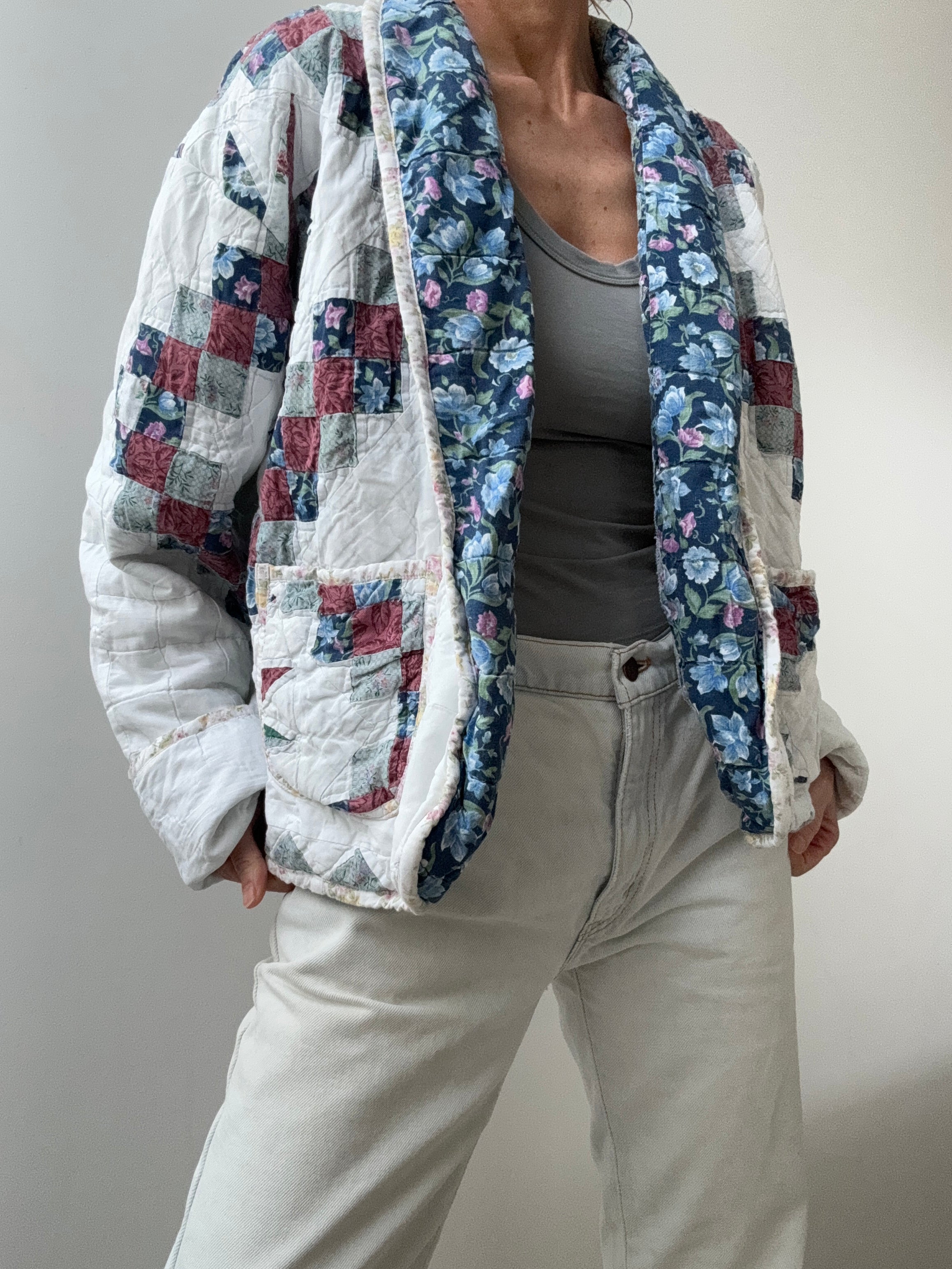 Future Nomads Jackets Free Size Upcycled Quilt Jacket Blue Flower