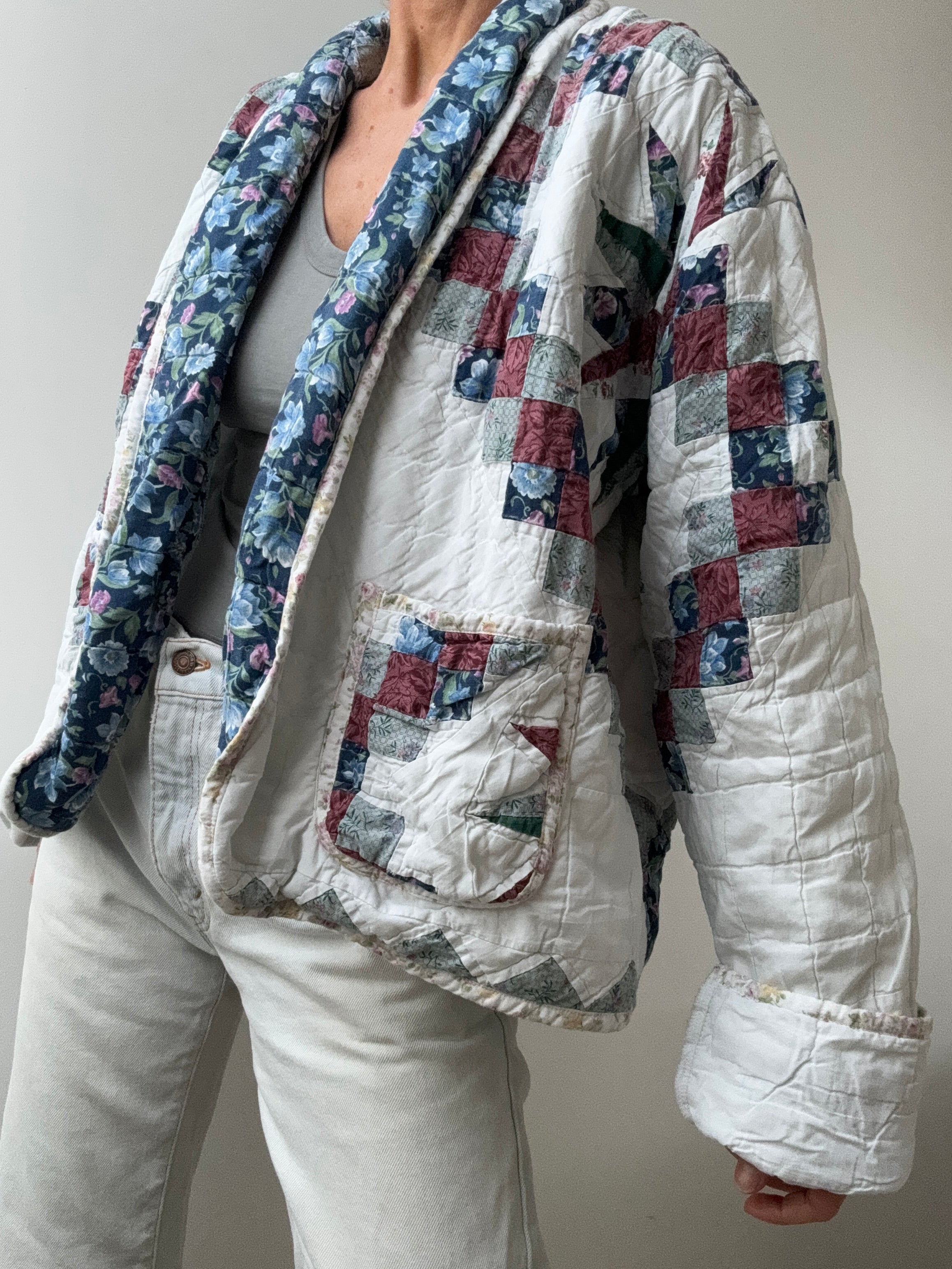 Future Nomads Jackets Free Size Upcycled Quilt Jacket Blue Flower