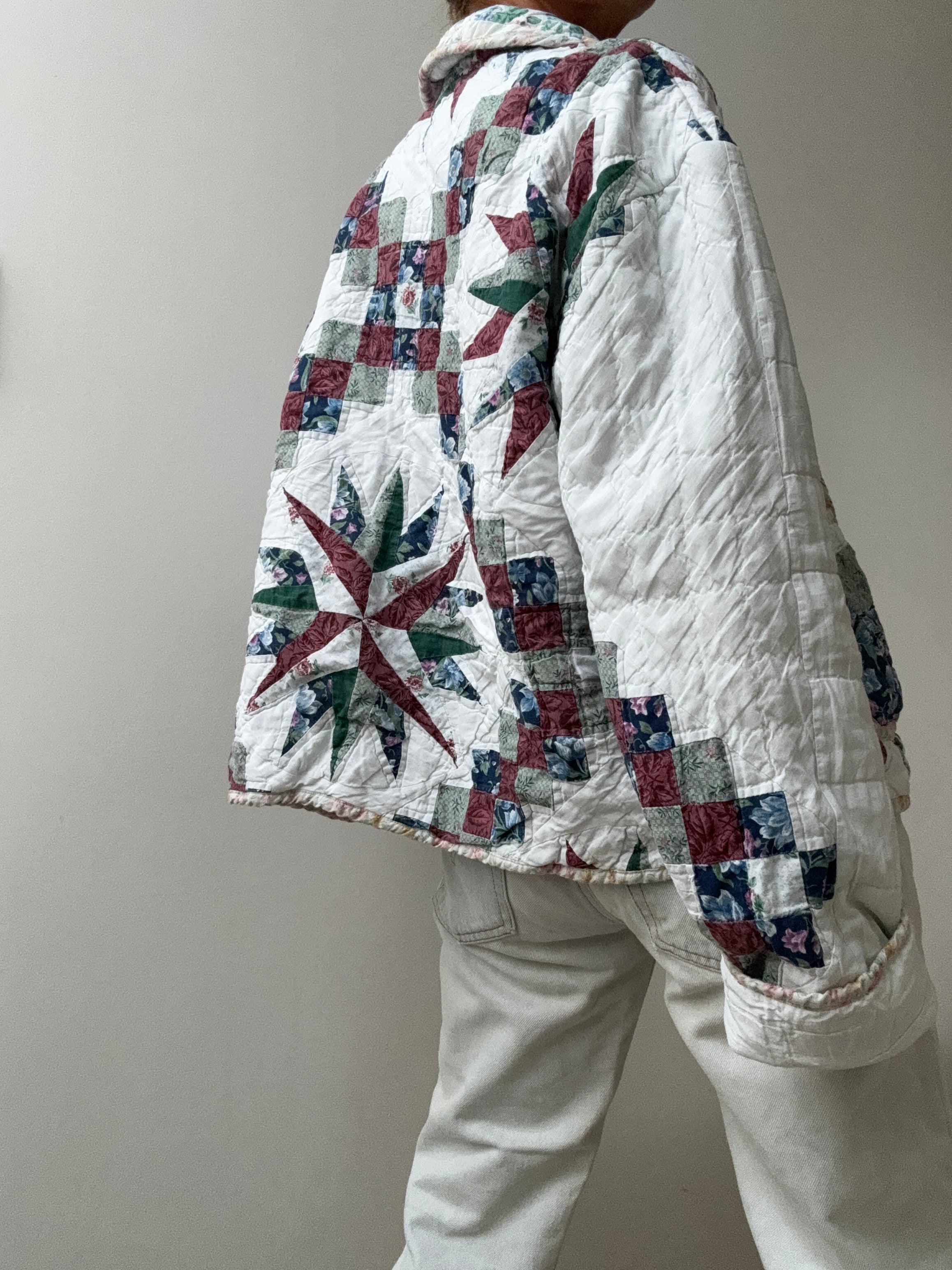 Future Nomads Jackets Free Size Upcycled Quilt Jacket Flower Collar