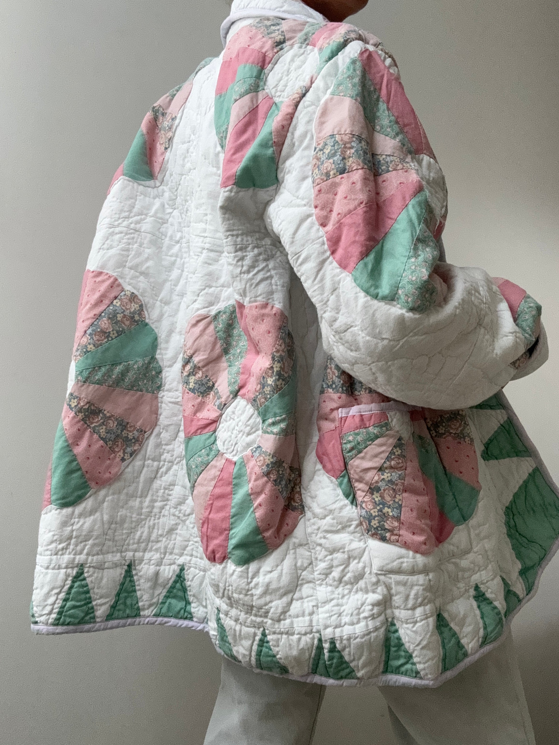 Future Nomads Jackets Free Size Upcycled Quilt Jacket Pink & Green Flower