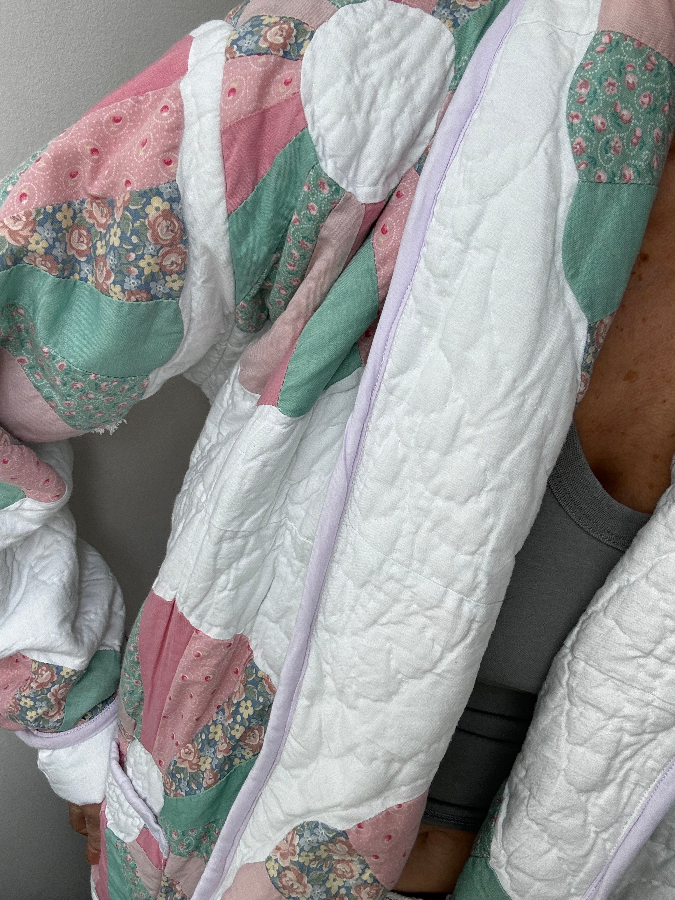 Future Nomads Jackets Free Size Upcycled Quilt Jacket Pink & Green Flower