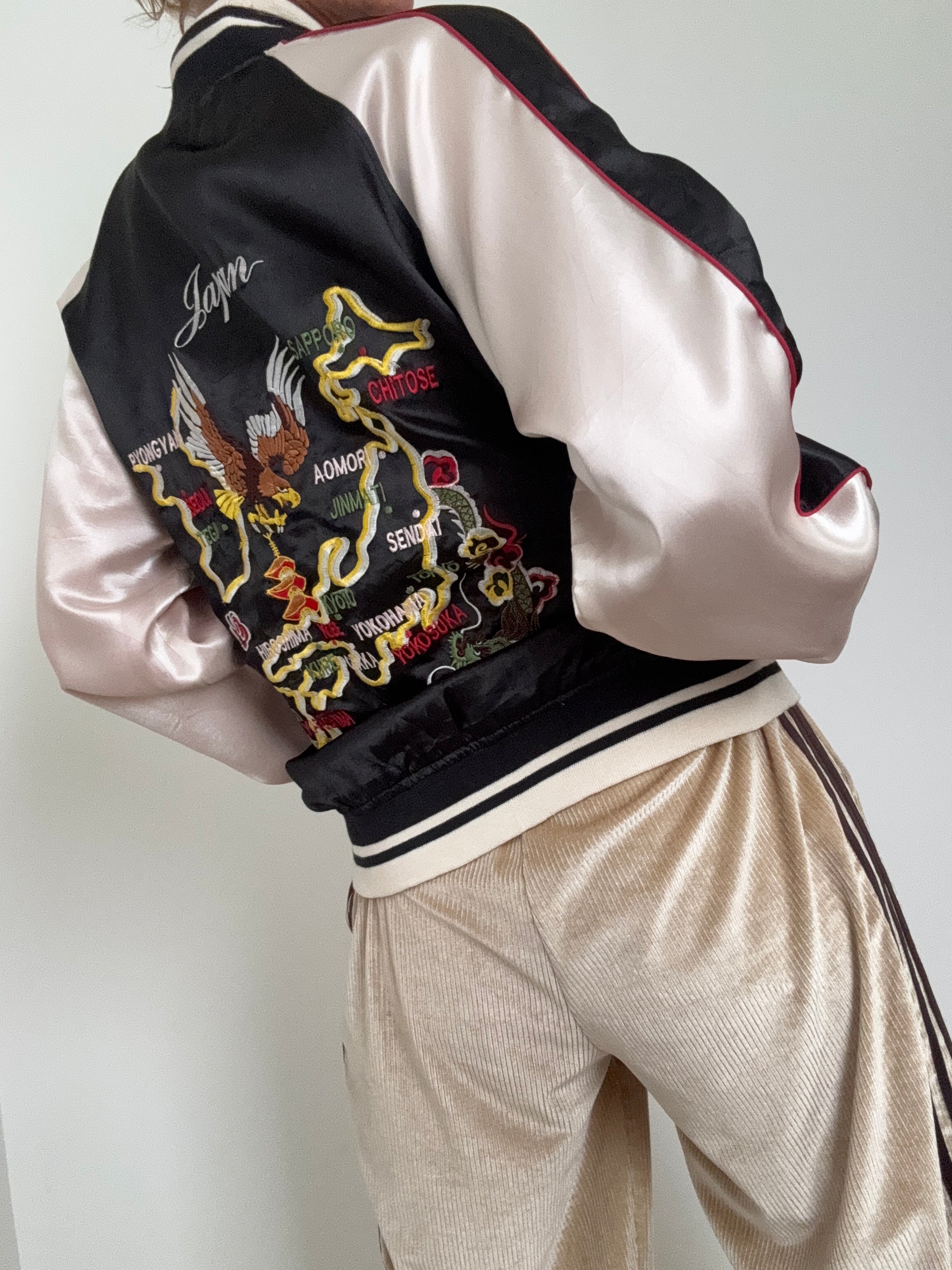 Japan Satin Bomber Black & Cream | Jackets
