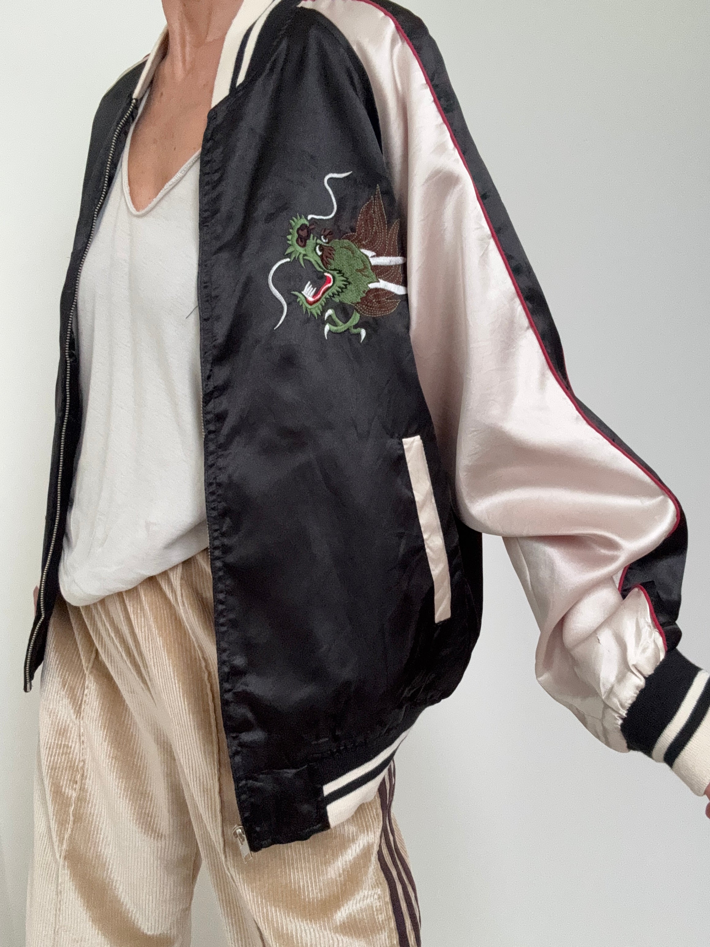 Japan Satin Bomber Black & Cream | Jackets