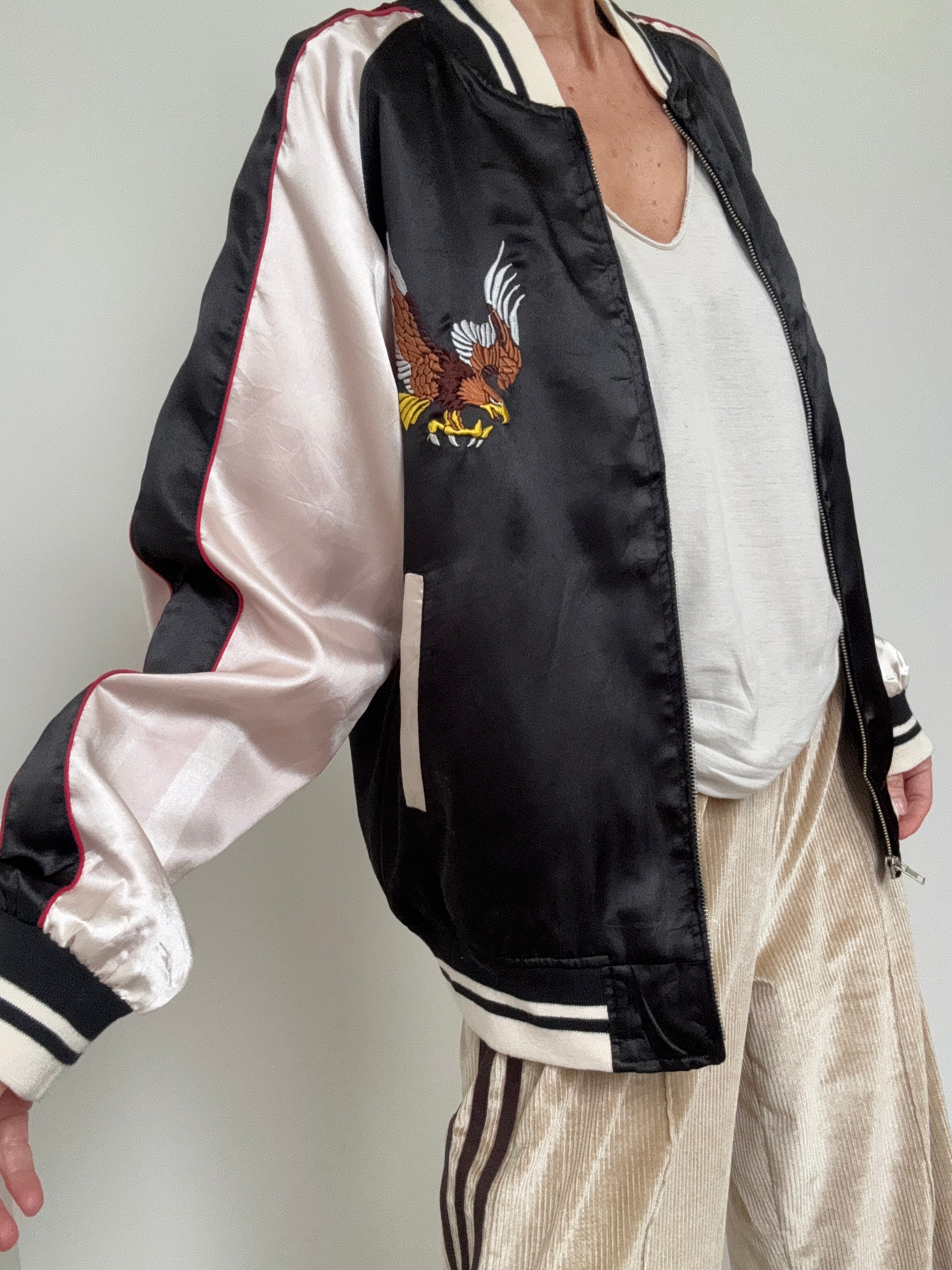 Japan Satin Bomber Black & Cream | Jackets