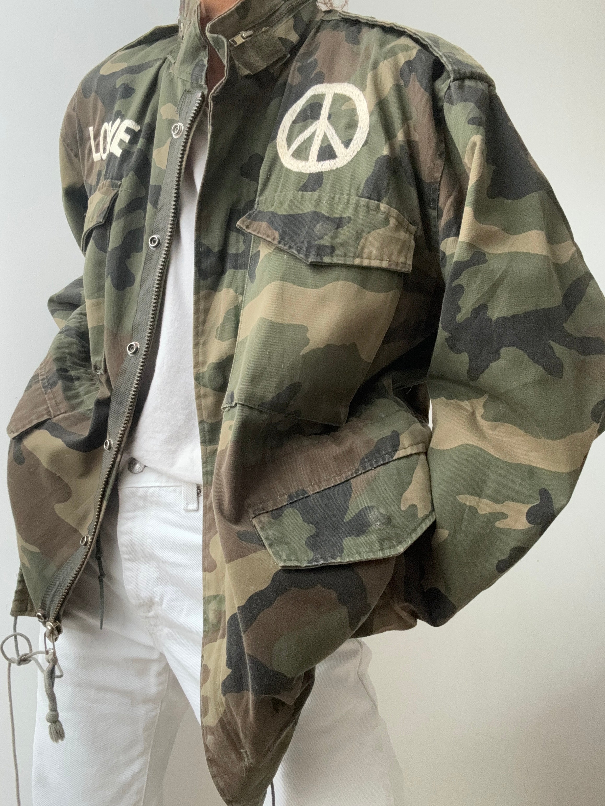 Future Nomads Jackets Large Love Peace Camo Army Jacket Sunrays