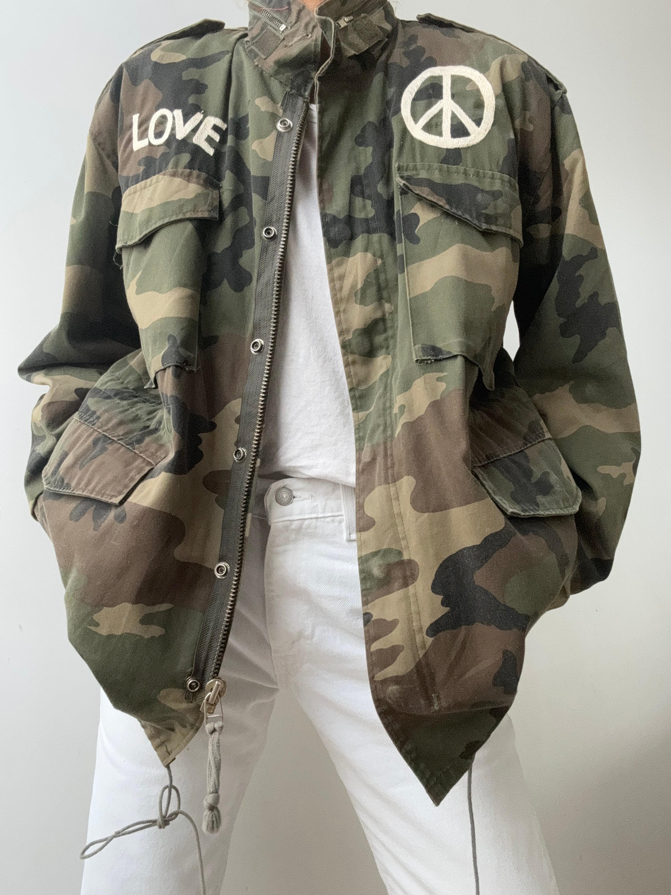 Future Nomads Jackets Large Love Peace Camo Army Jacket Sunrays