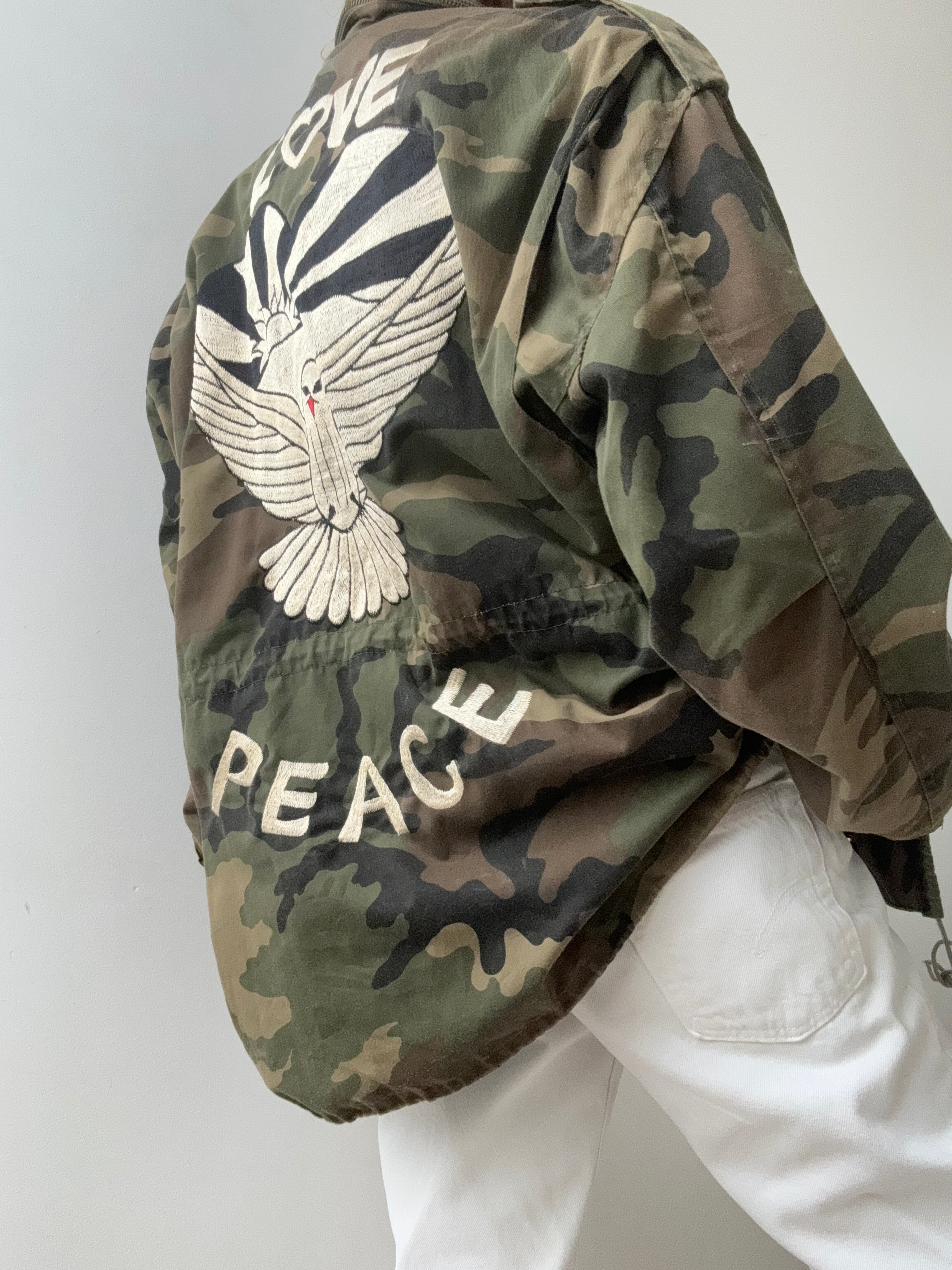 Future Nomads Jackets Large Love Peace Camo Army Jacket Sunrays