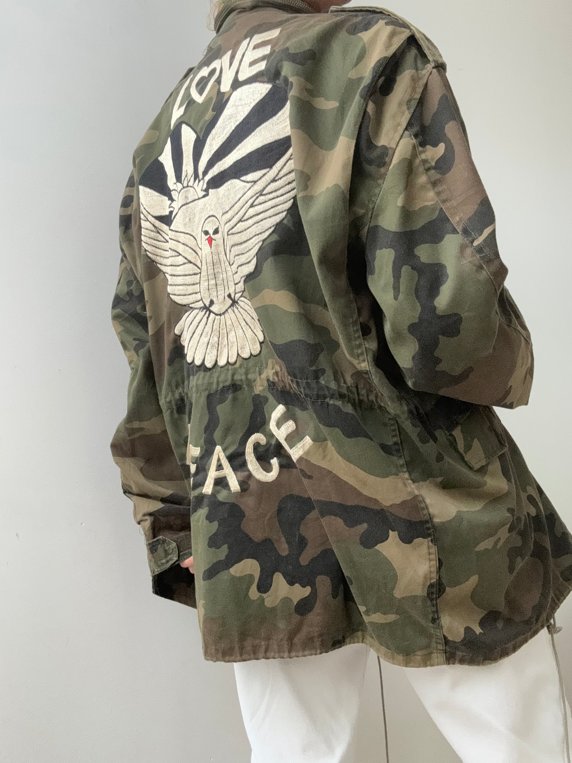 Future Nomads Jackets Large Love Peace Camo Army Jacket Sunrays