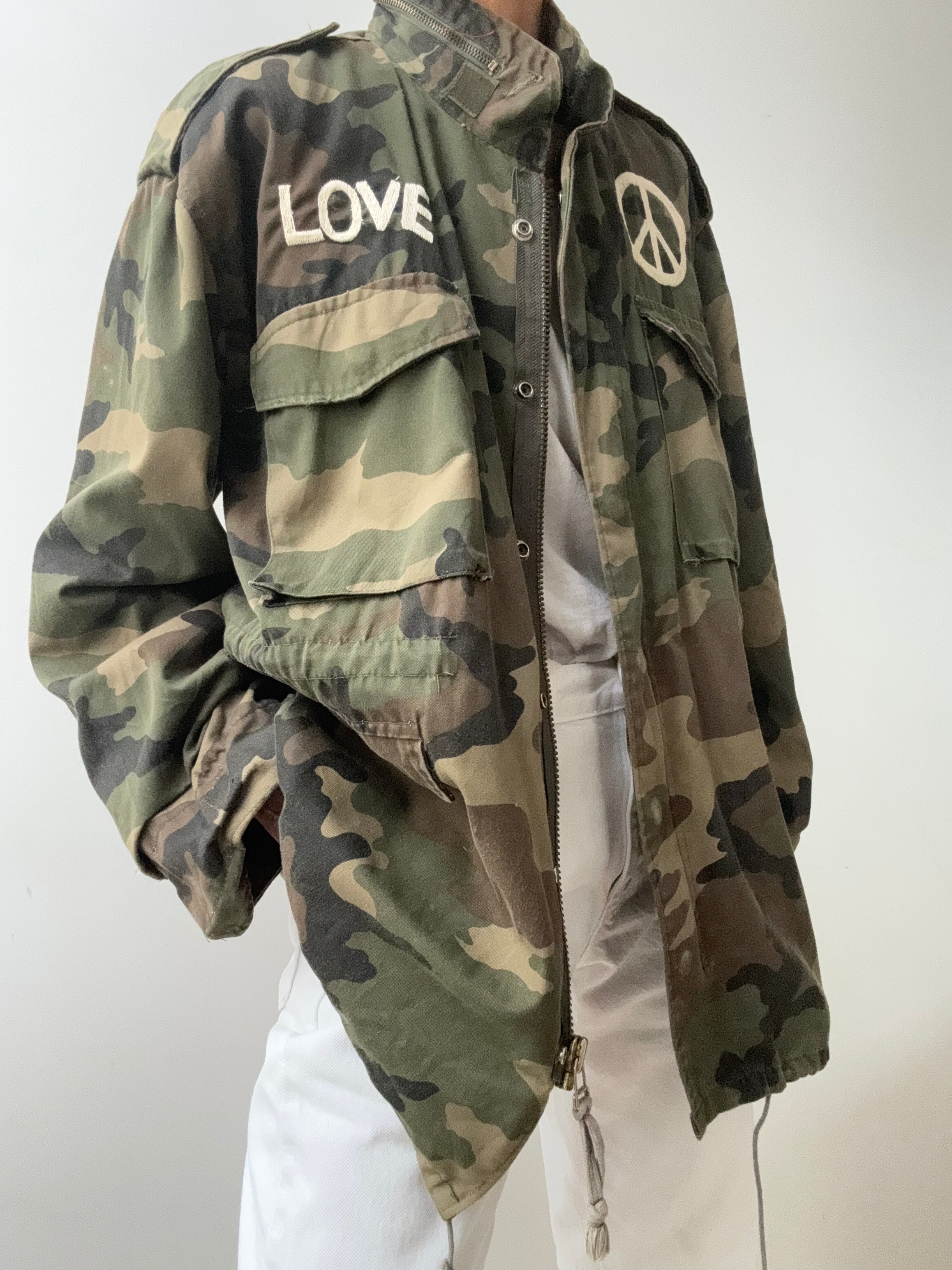 Future Nomads Jackets Large Love Peace Camo Army Jacket Sunrays