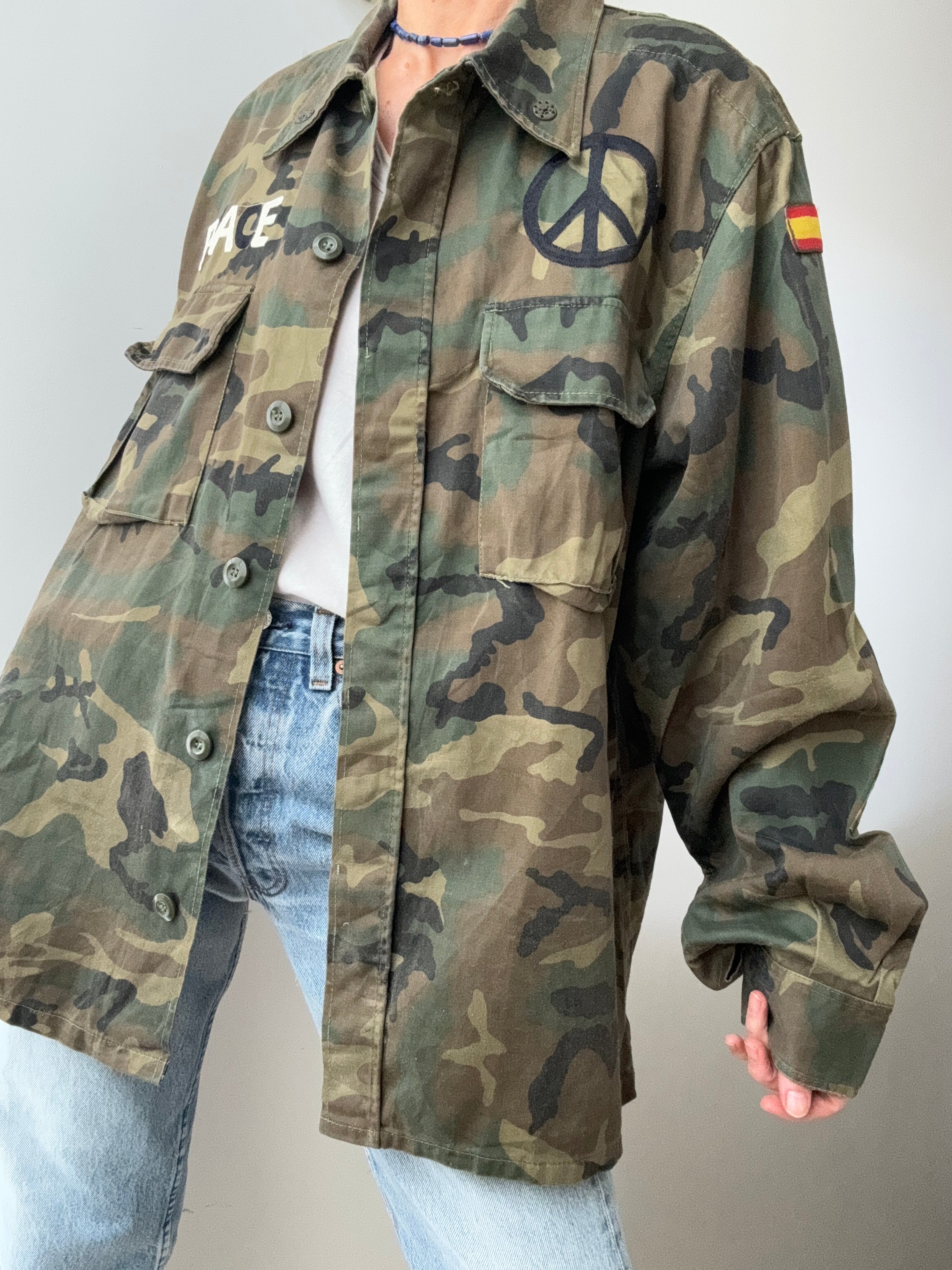 Future Nomads Jackets Large Love Peace Camoflauge Army Jacket AW242
