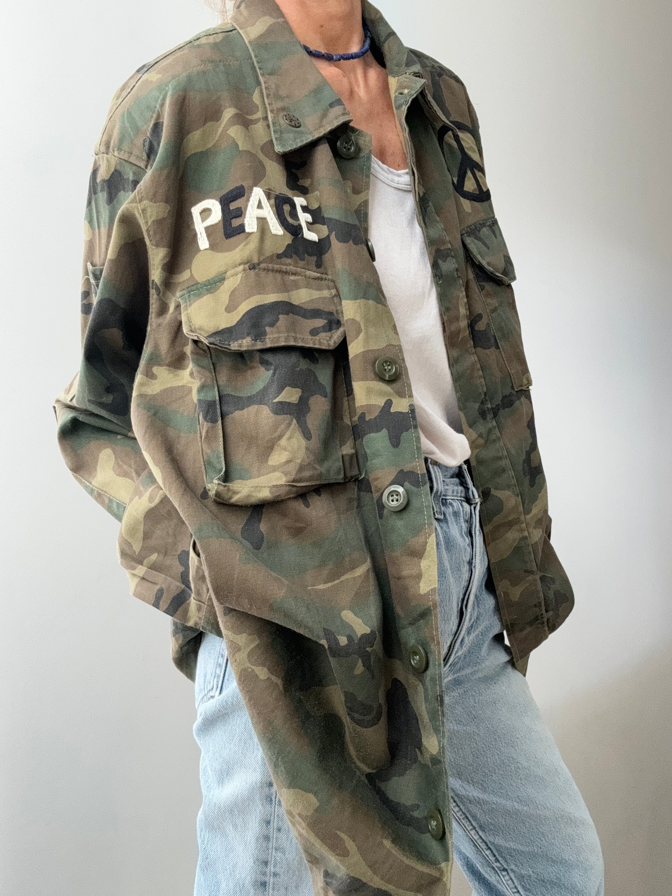 Future Nomads Jackets Large Love Peace Camoflauge Army Jacket AW242