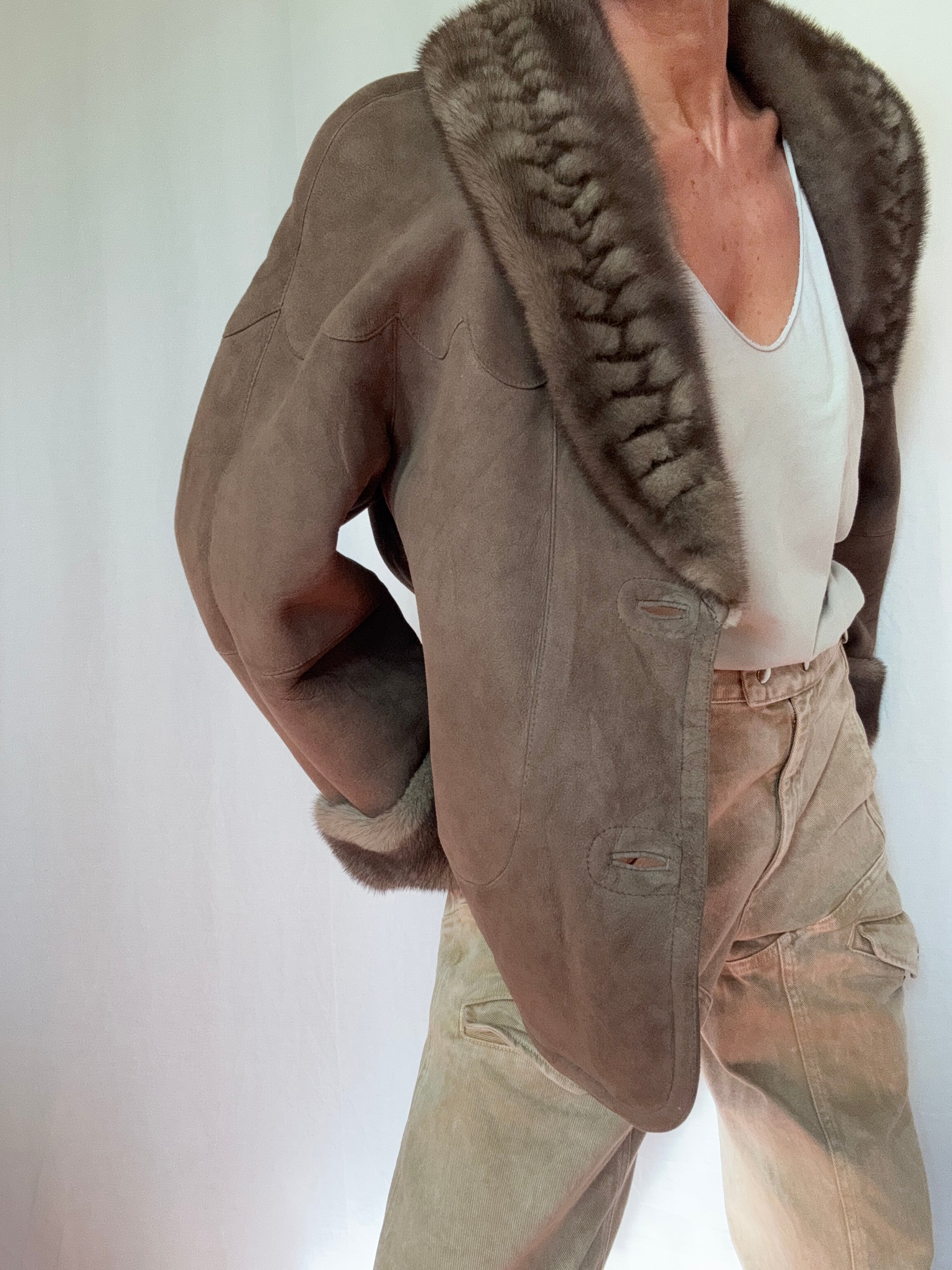 Future Nomads Jackets Large Mushroom Mink Shearling