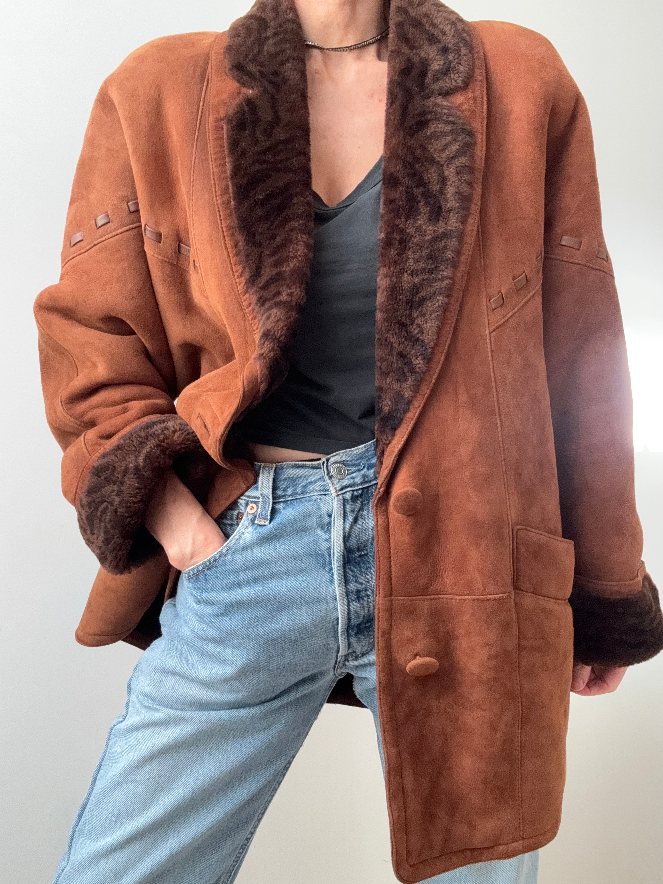 Future Nomads Jackets Large Overstitched Shearling Coat