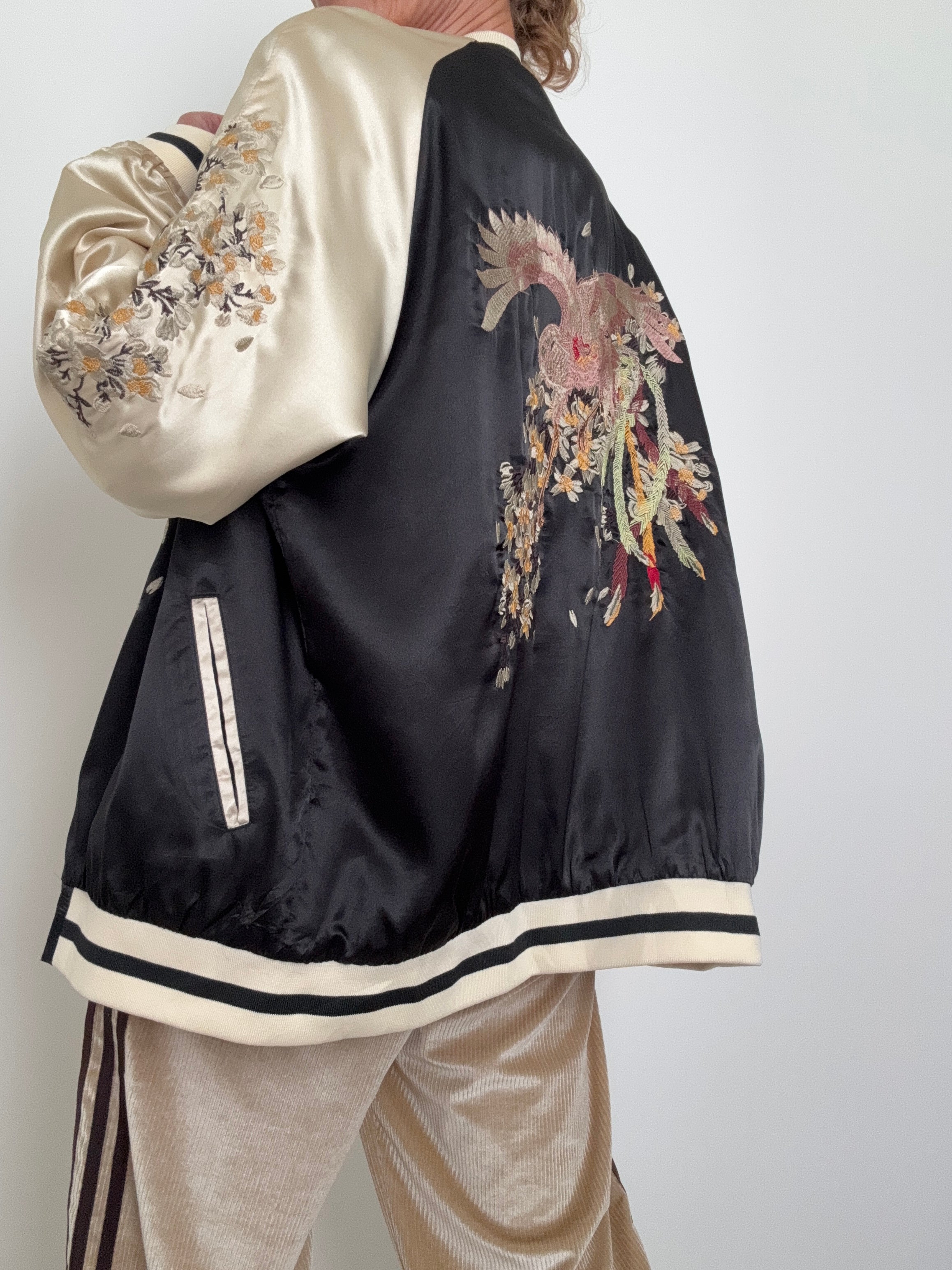 Future Nomads Jackets Large-XLarge Crane Satin Bomber Jacket